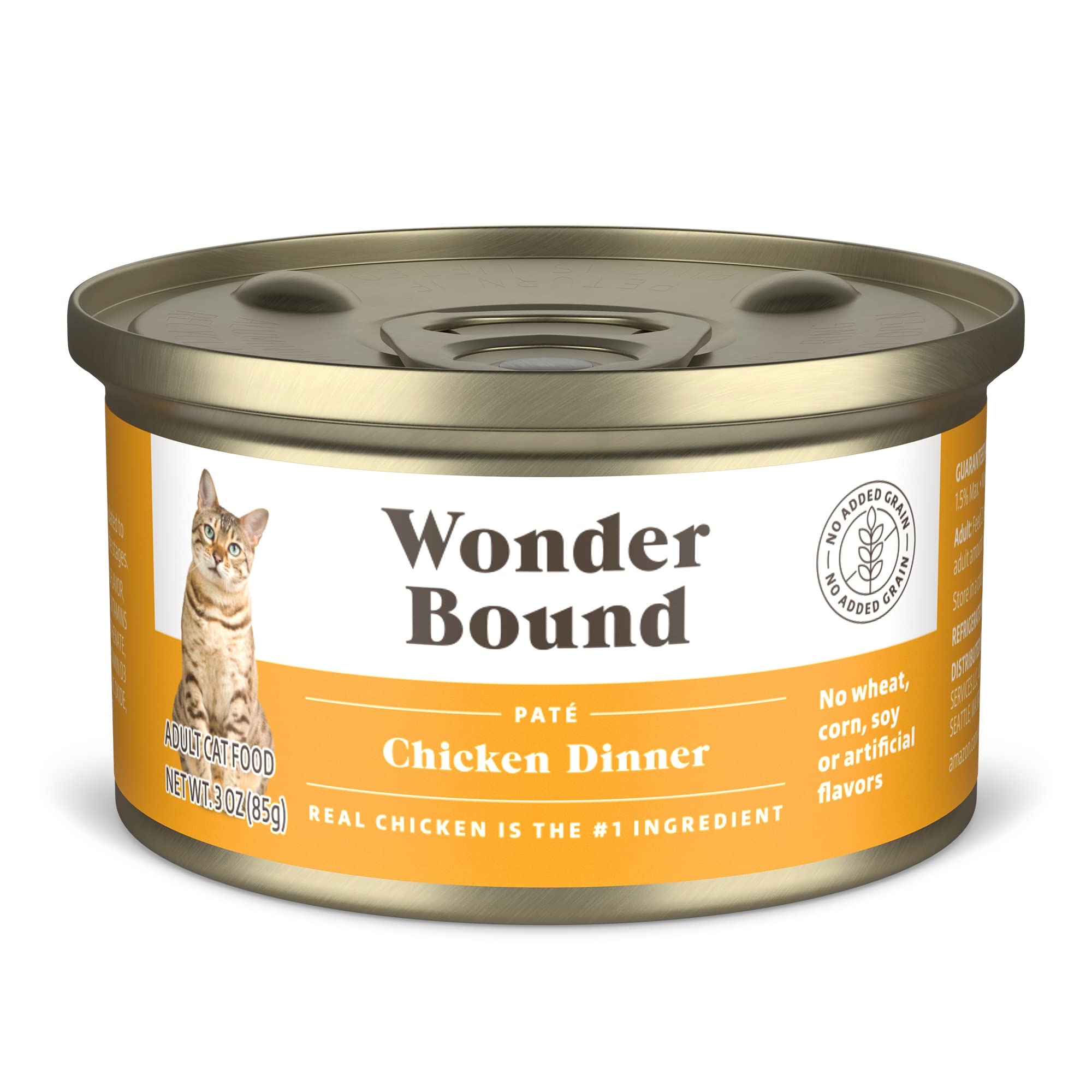 Amazon Brand - Wonder Bound Wet Cat Food, Pat  , No Added Grain, 3 oz cans, Pack of 24 (Chicken)