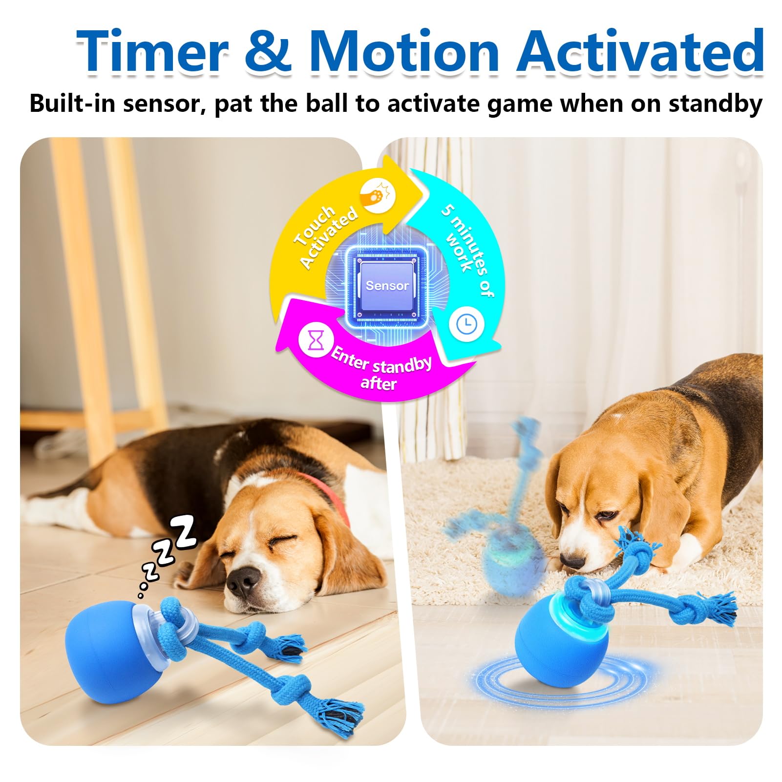 Saolife Interactive Dog Toys, Moving Dog Ball with Touch Activated, Active Rolling Ball for Puppy and Medium Dogs, Squeaky, USB