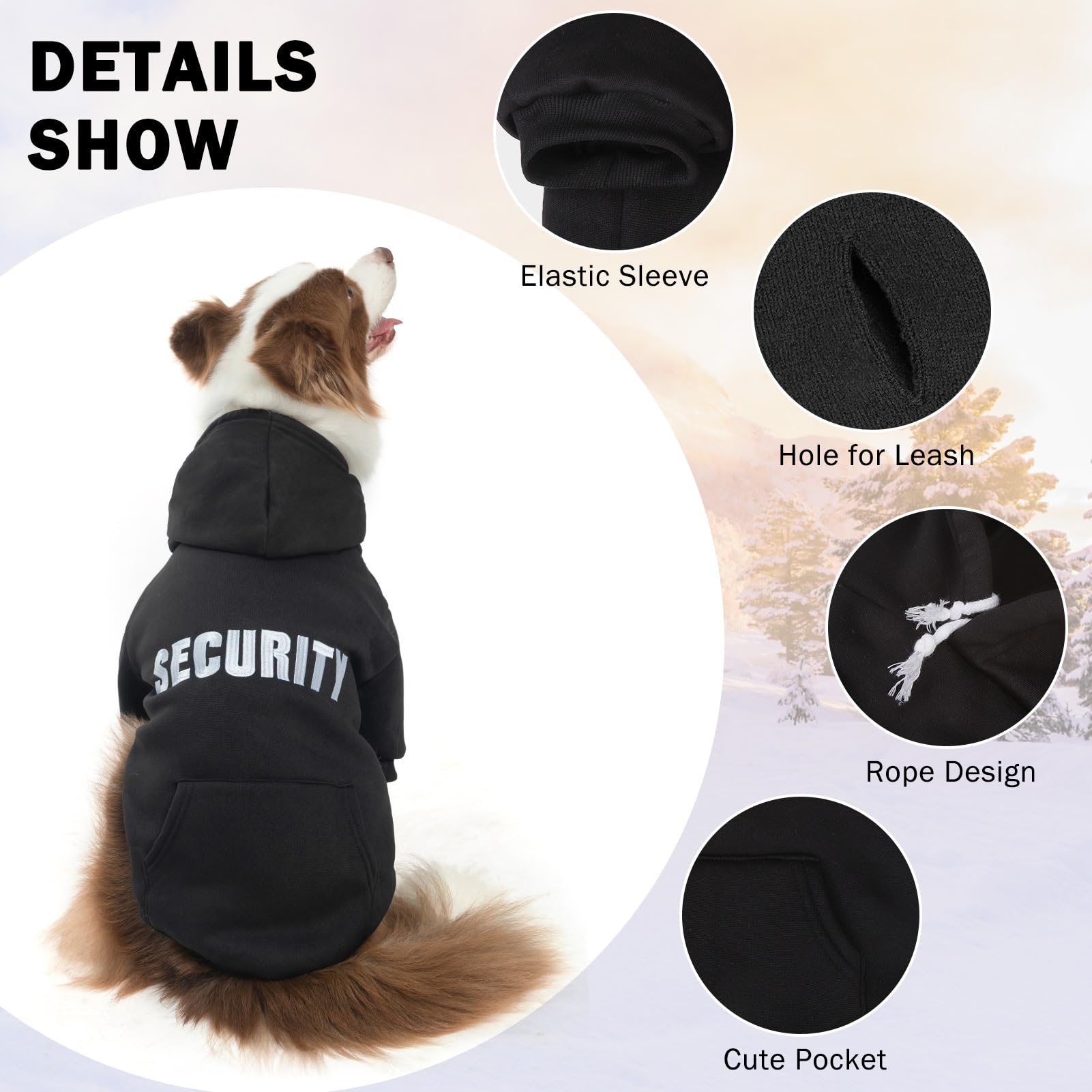SCENEREAL Security Dog Hoodie Sweater for Large Medium Small Dogs, Embroidered Dog Clothes with Hat Pockets and Leash Hole, Soft