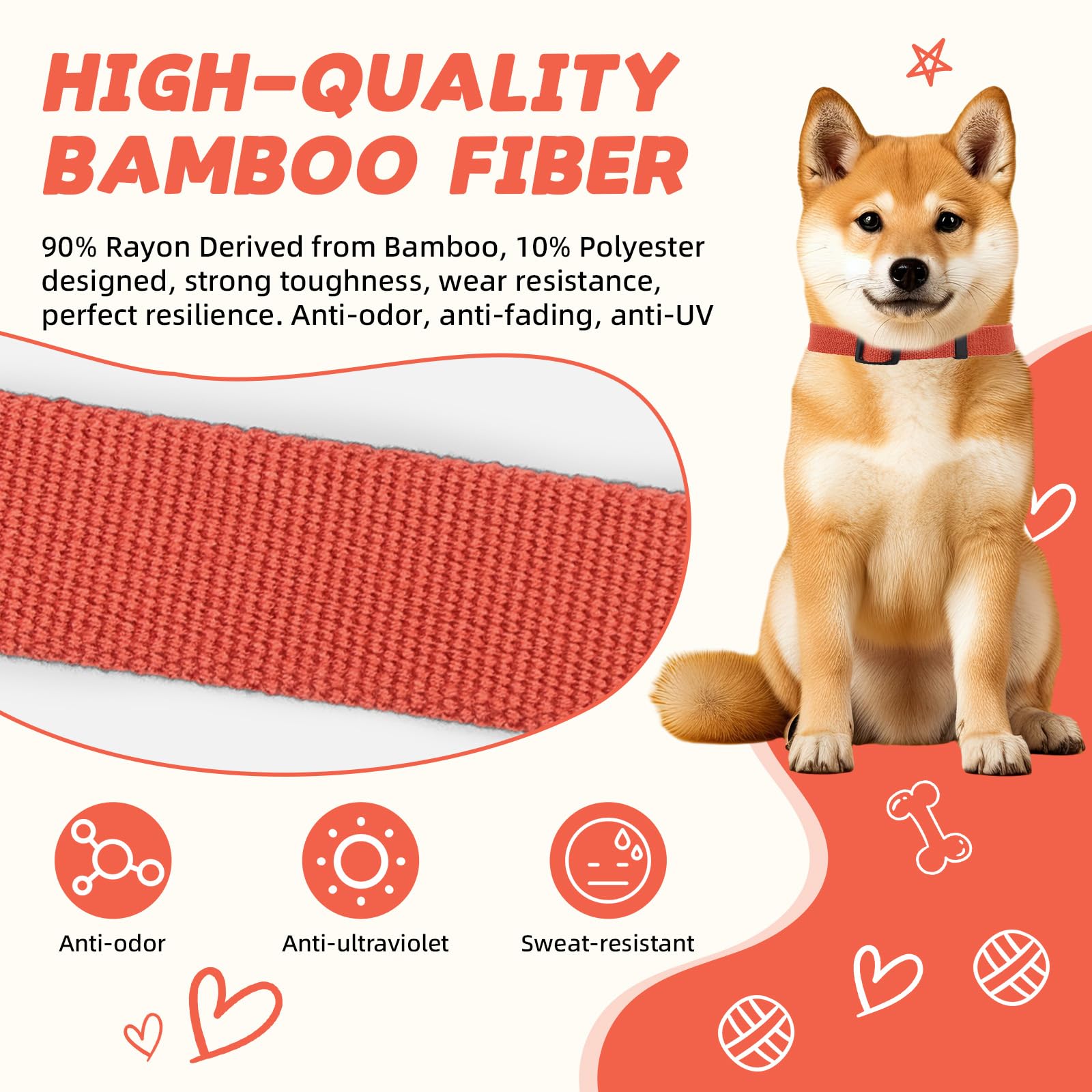Pawhuggies Orange Dog Collar For Large Dog, Breathable, Anti-Odor & Soft, Comfortable For Sensitive Skin Puppies, 90% Bamboo Ray