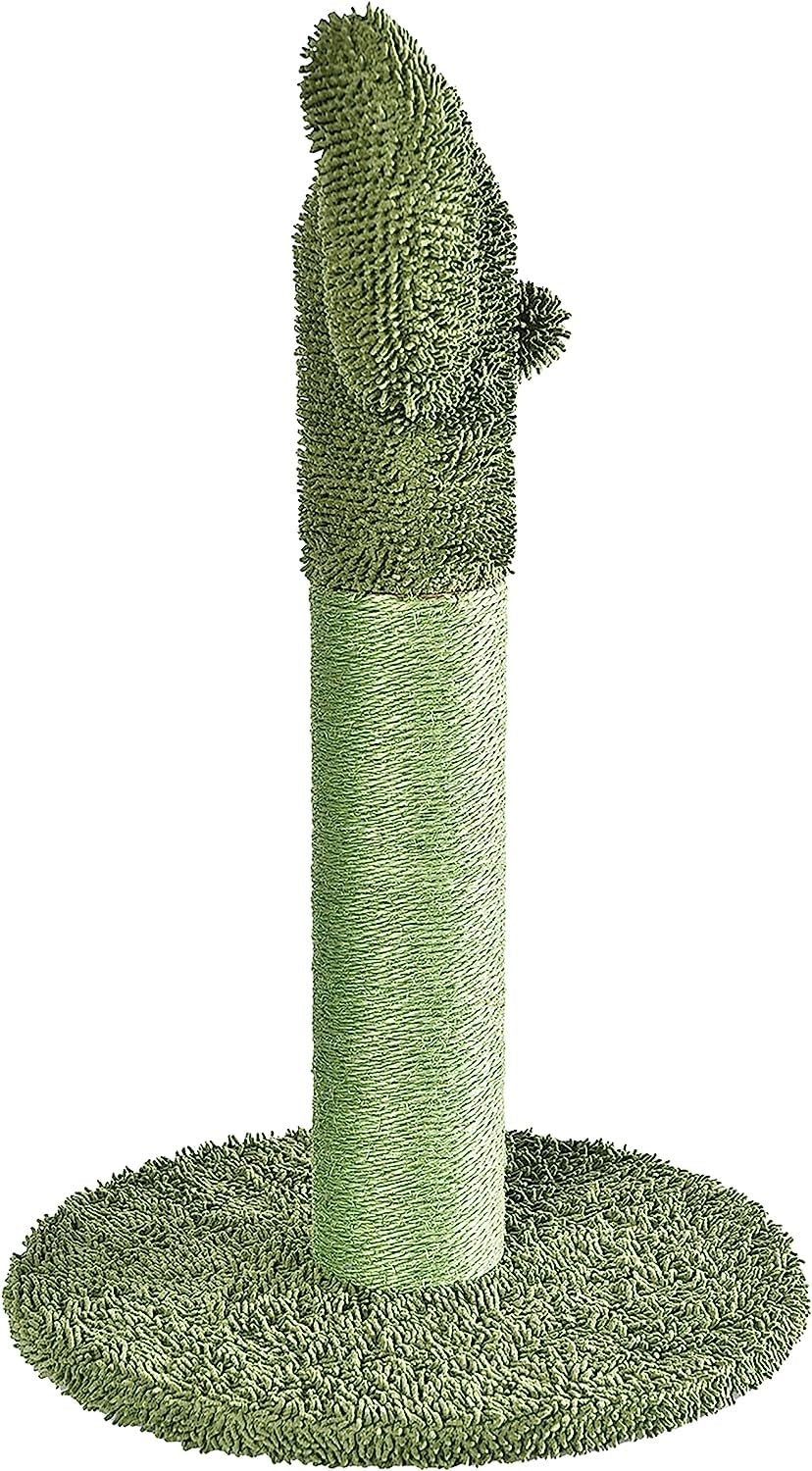 Amazon Basics Cat Scratcher - Indoor Cactus Scratching Post with Dangling Ball, Medium 25.6"H, Green