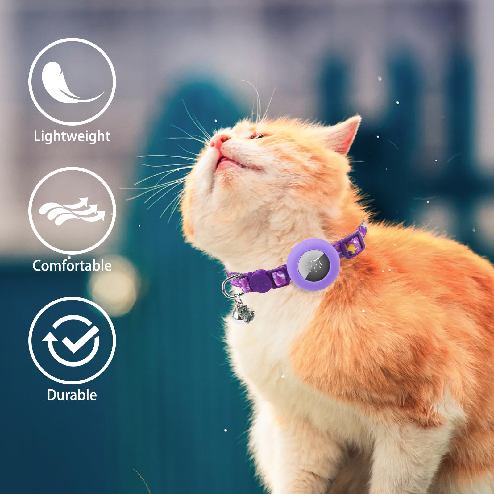 Pupteck Airtag Cat Collar Breakaway 2 Pack With Bells, Reflective Kitten Collar With Air Tag Holder For Boy Girl Kitty And Puppies, Soft, Purple