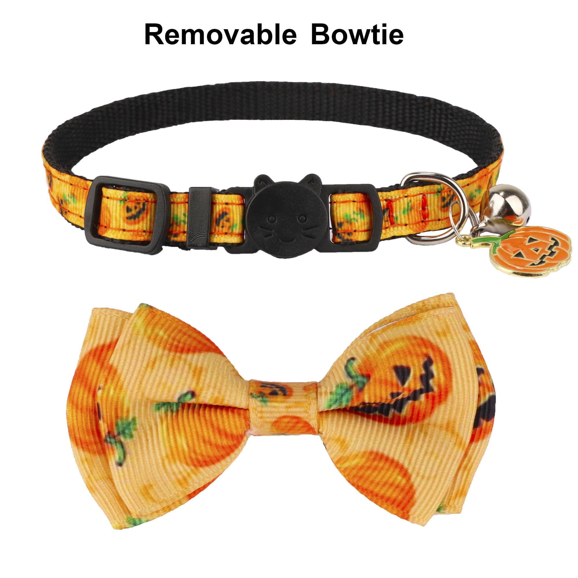 Adoggygo Halloween Cat Collars With Bow Bell, Breakaway Cat Collar With Bowtie Pumpkin Ghost Cat Kitten Collar For Girl Boy Cats Kittens (Halloween)