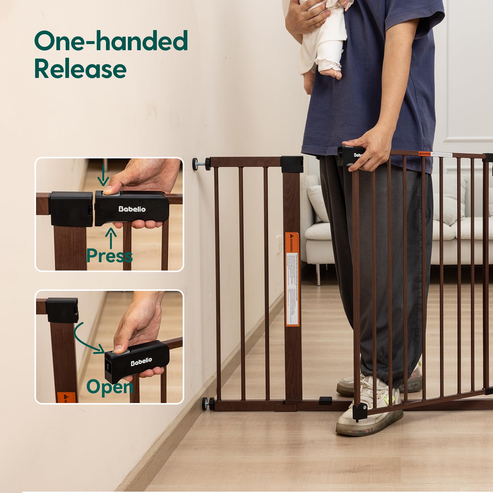 Babelio Baby Gate With Black Wood Pattern, 29-48 Inch Auto Close Dog Gate For The House, Stairs And Doorways, Pressure Mounted Pet Gate With Door And Y Spindle Rods