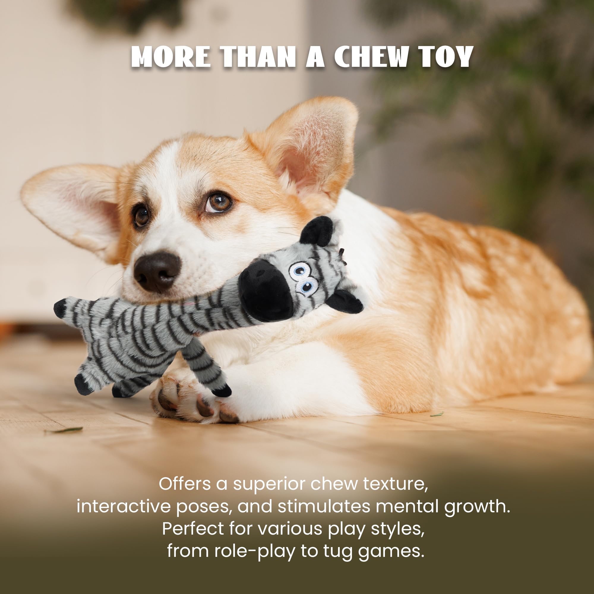 Nocciola Twistable Zebra Pup Dog Toy, Interactive Stuffed Plush Crinkle Puppy Supplies For Small Medium Breeds To Keep Them Busy