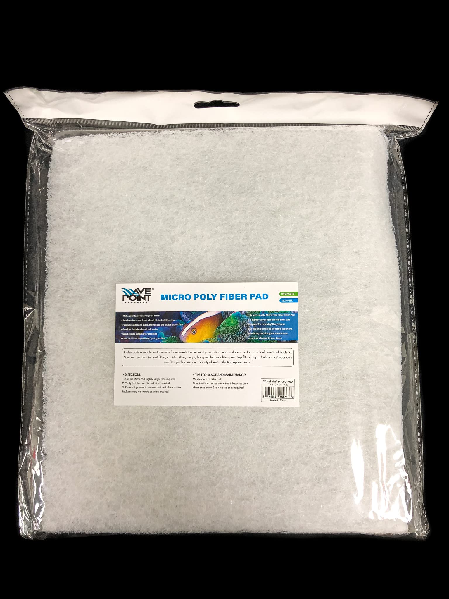 Wave Point Premium Polyfiber + Filter Media Pad 18 X 30 Inch - Cut To Fit For Aquariums And Ponds (Polyfiber, White - 10X18 Inch)