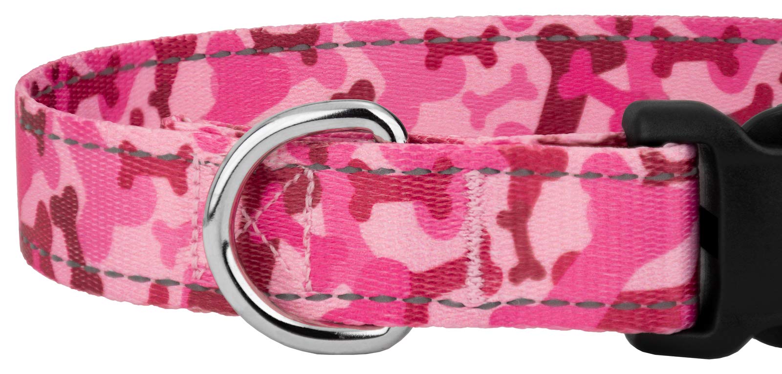 Country Brook Petz - Deluxe Pink Bone Camo Reflective Dog Collar Collection Featured Night Safe Designs (1 Inch, Large)