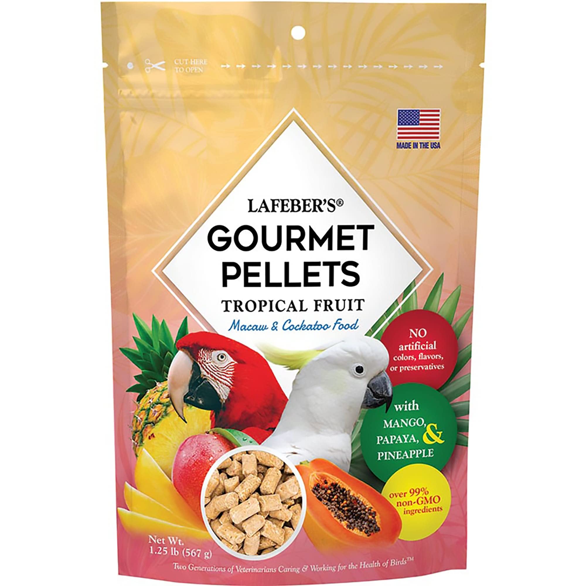 LAFEBERS Tropical Fruit Gourmet Pellets Pet Bird Food, No Added Sugar, Made with Non-GMO and Human-Grade Ingredients, for Macaw