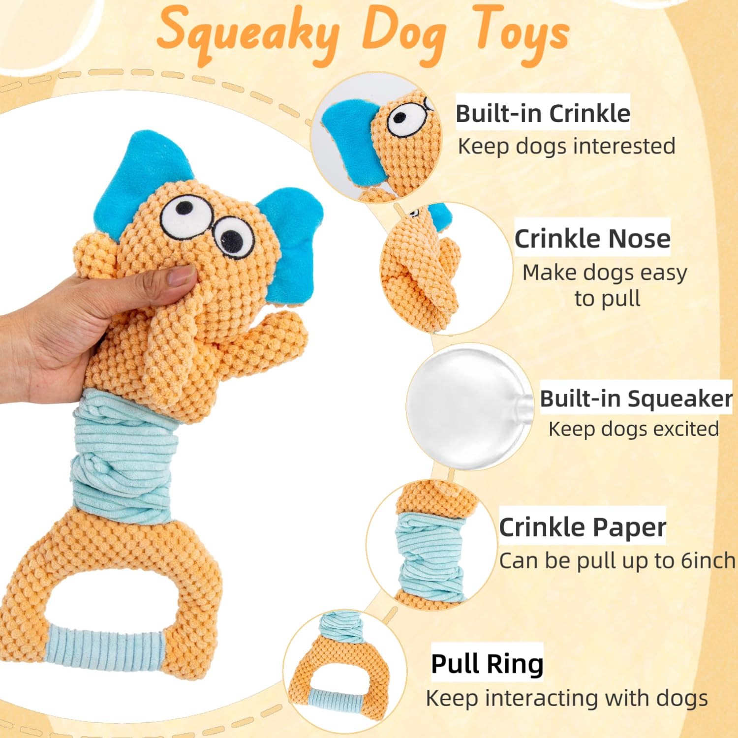 BIKIISEN Interactive Dog Toys for Boredom, Plush Crinkle Squeaky Dog Toys, Tug of War Dog Toys, Dog Chew Toys, Dog Puzzle Toys f