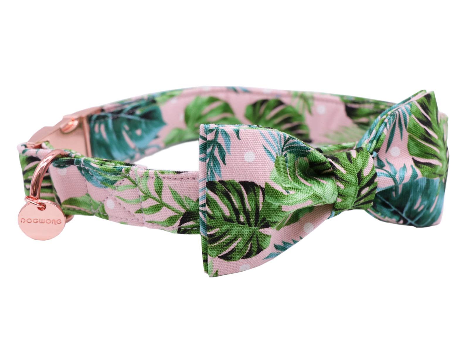 Dogwong Cotton Summer Dog Collars, Hawaiian Palm Leaf Bowtie Dog Collar, Adjustable Heavy Duty Girl Boy Dog Collar With Bow For