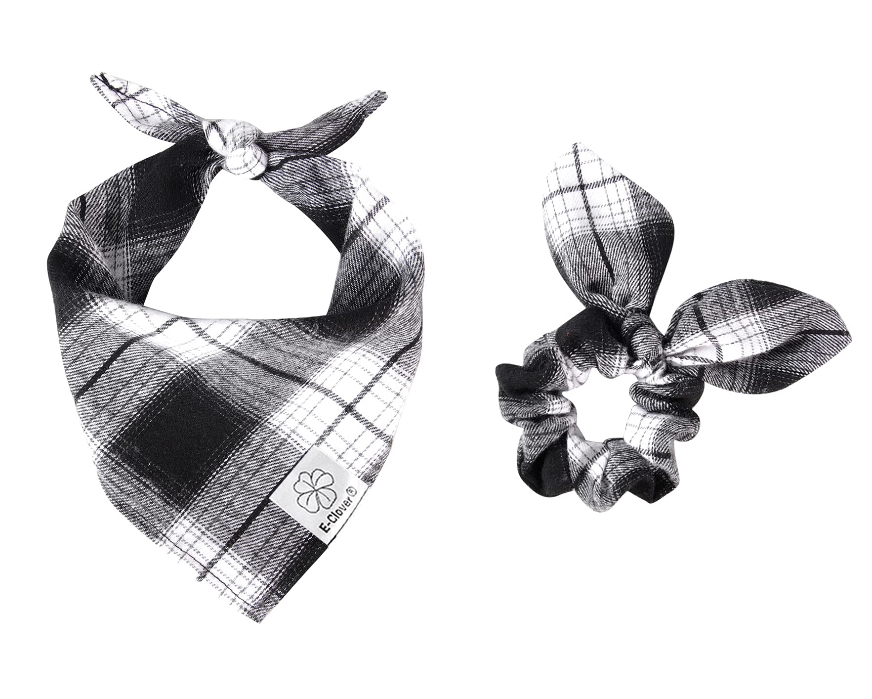 E-Clover Dog Bandanas & Matching Scrunchie Set Plaid Dog Scarf Boy Triangle Pet Bandana Bibs For Small Dog Puppy Owner Birthday 