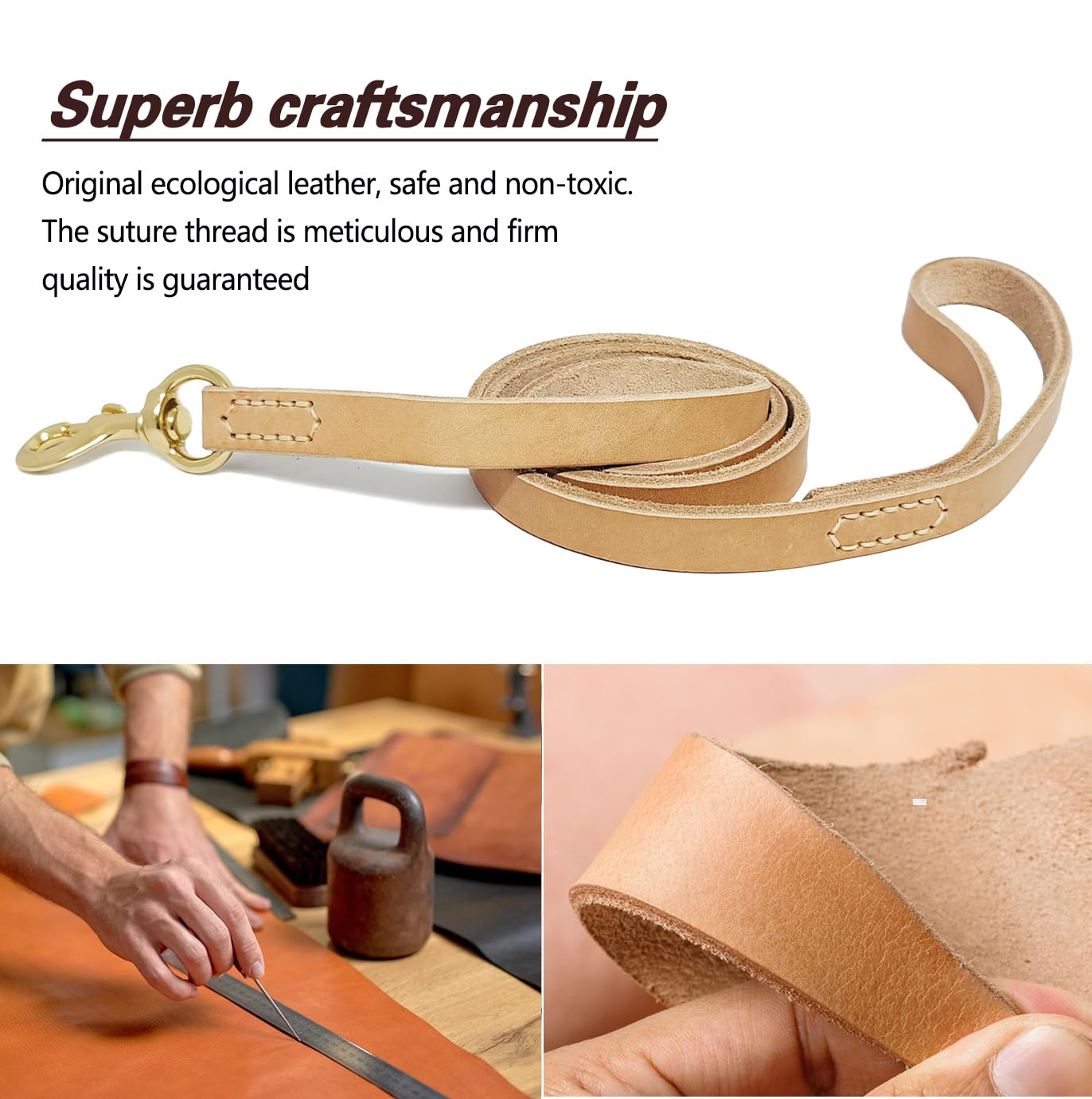 Lwbmg Leather Dog Leash 6 Ft X 3/4 Inch - Soft And Strong For Medium And Large Breeds - Heavy Duty Training Leash In Tan