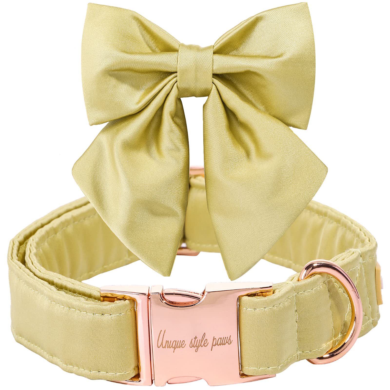 Unique Style Paws Silk Yellow Color Dog Collar Adjustable Durable Dog Collar With Bow Wedding Bow Tie Dog Collar For X-Large Dogs