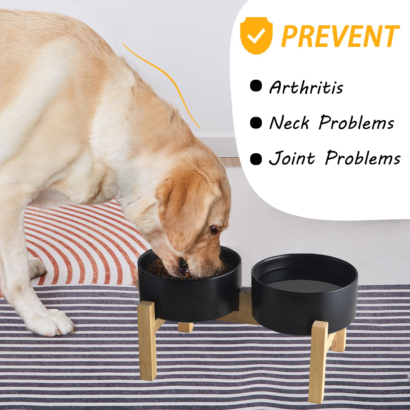 Welloyed Raised Ceramic Dog Bowl Set - Elevated Dog Bowls with Non Slip Bamboo Stand, Food and Water Bowl Set for Small and Medi