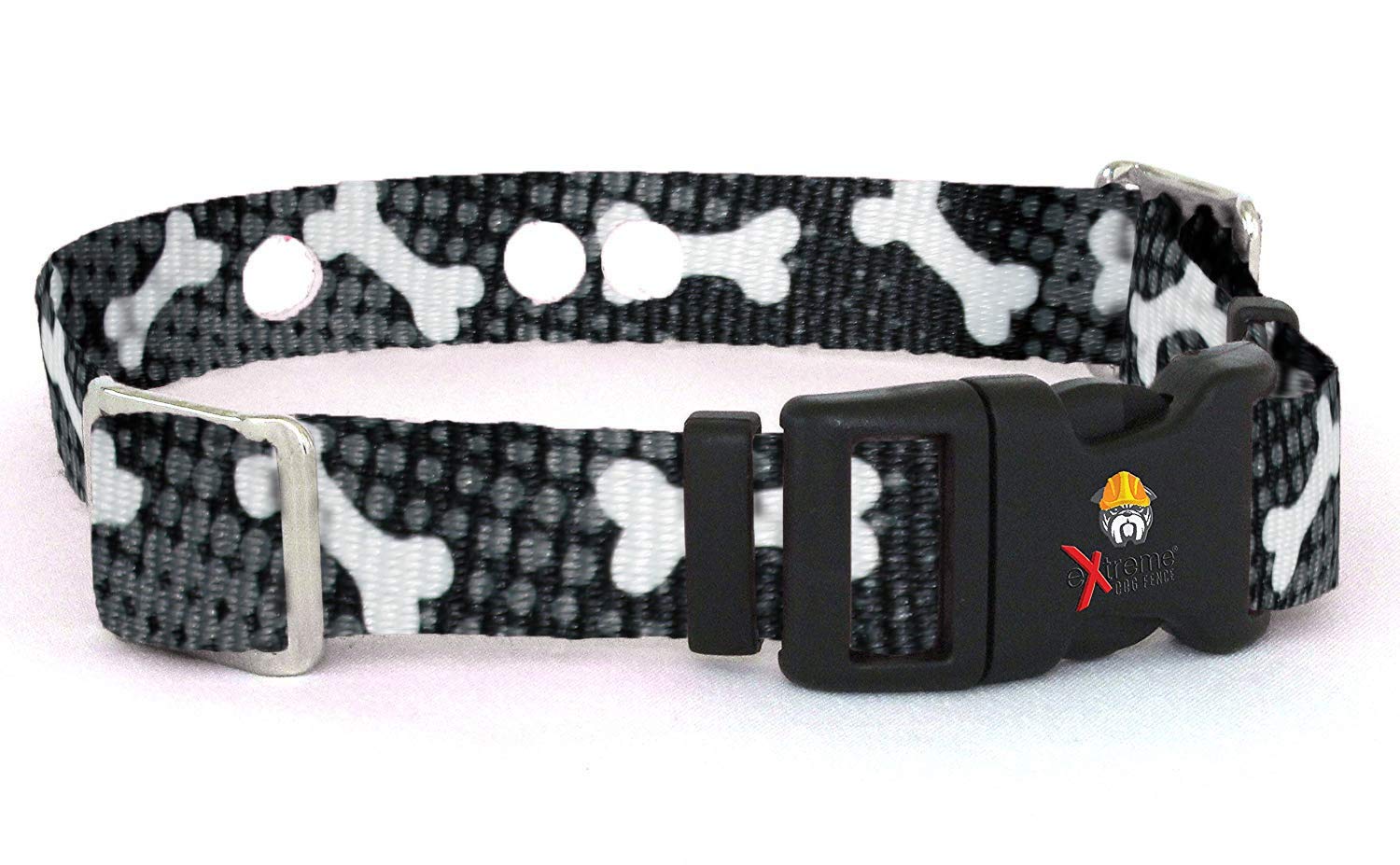 Replacement Receiver Collar Straps For All Brands Electric Dog Fences | Black With White Bones | Extreme Dog Fence, Invisible Fe