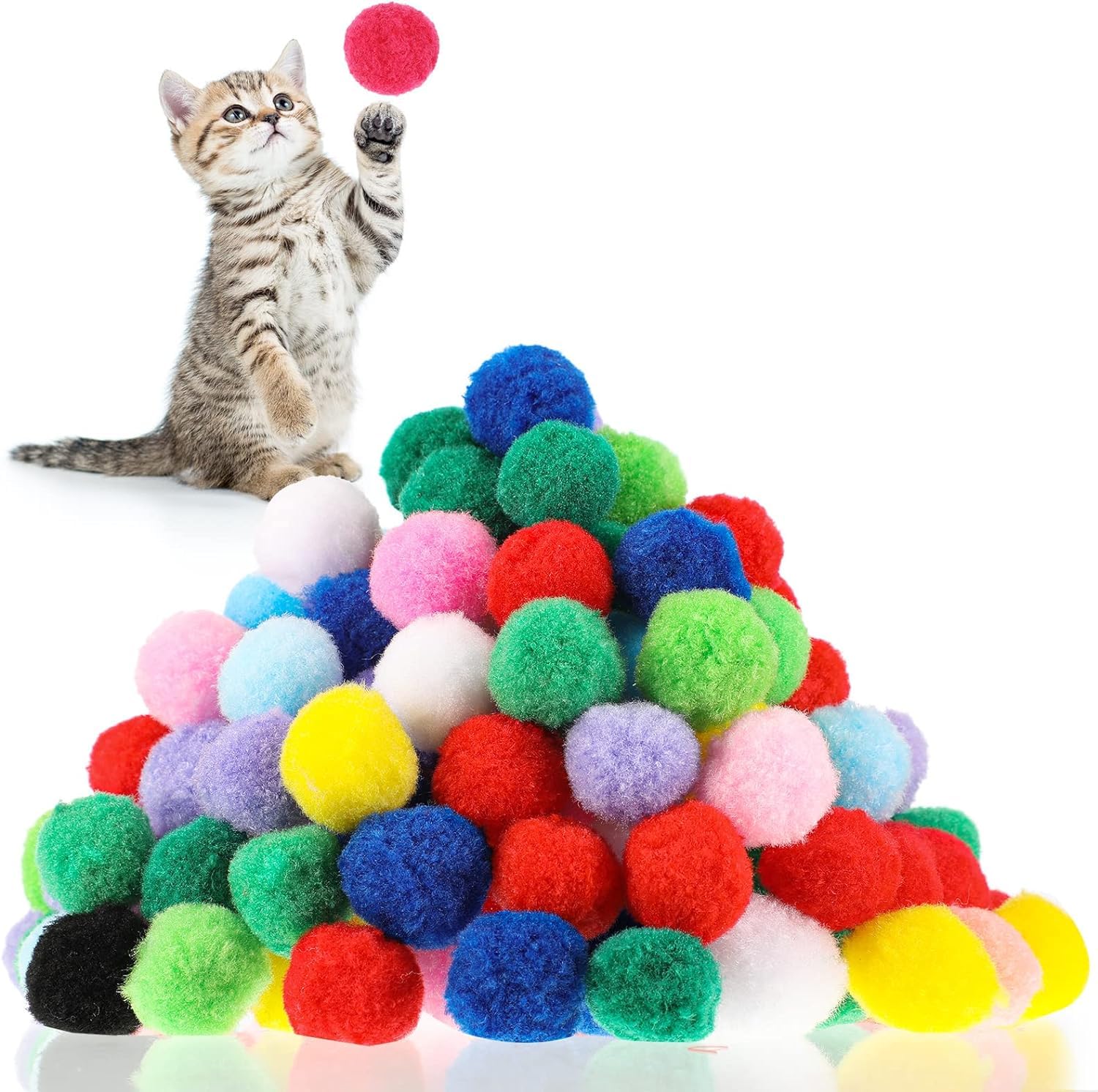 Petangel 40Pcs 3.8Cm Cat Toy Balls,Soft Kitten Pompon Toys Indoor Cats Interactive Playing Quiet Ball,Cats Favorite Toy Plush To