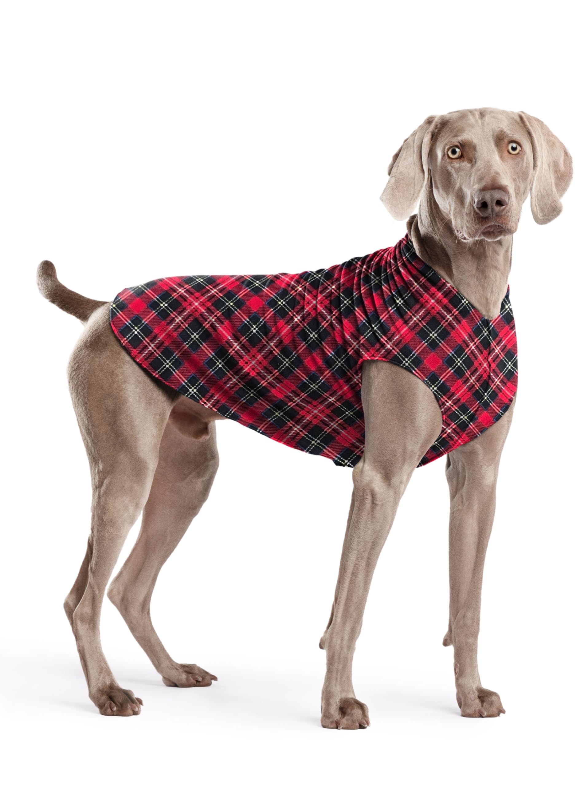 Gold Paw Stretch Fleece Dog Coat, Stretchy Pet Sweater, Machine Washable Pullover For Winter And Fall, Red Classic Plaid, 22