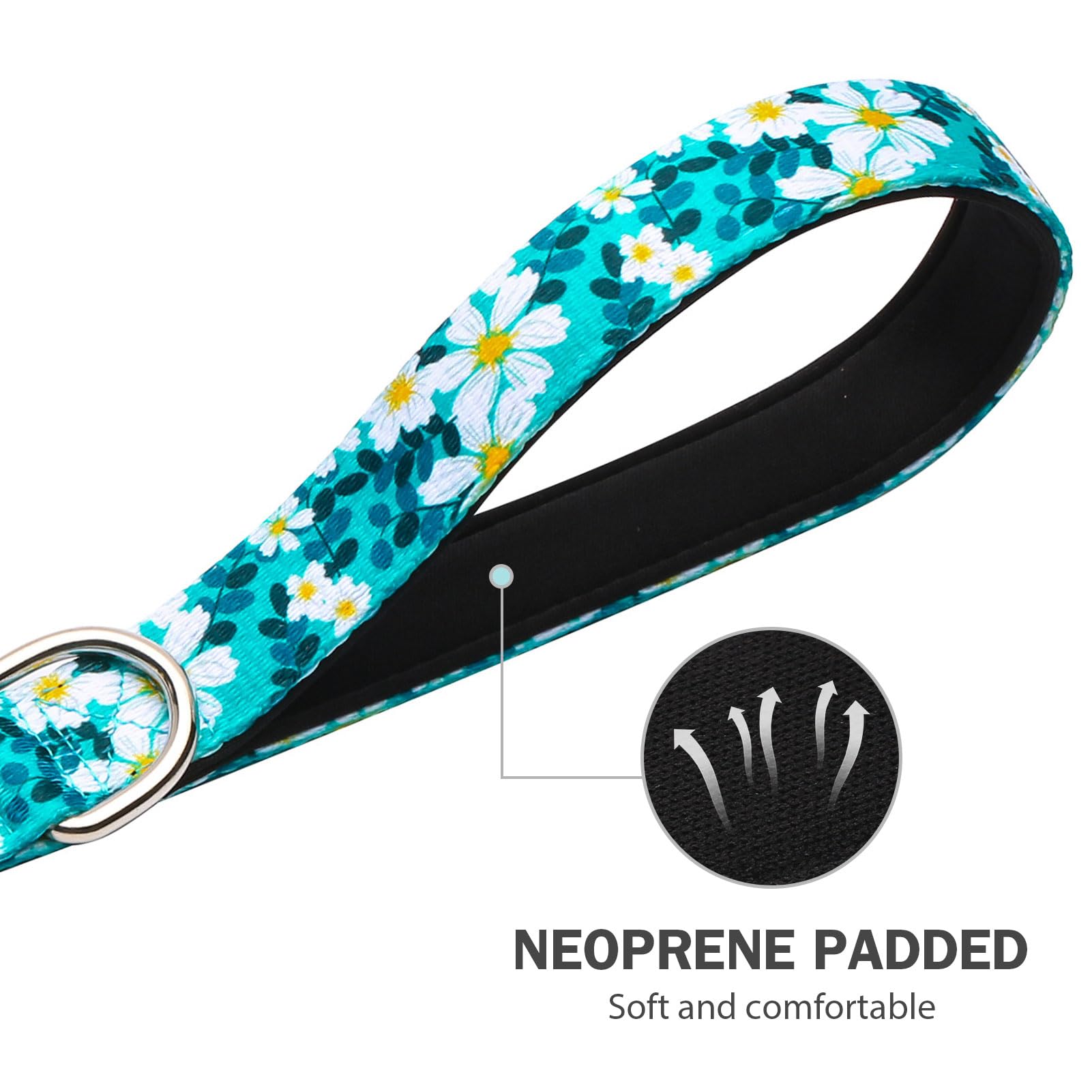 Hikiko Double Handle Dog Leash 6 Ft For Medium Large Dogs, Padded Traffic Handles Lead For Walking Training (Green Flower)