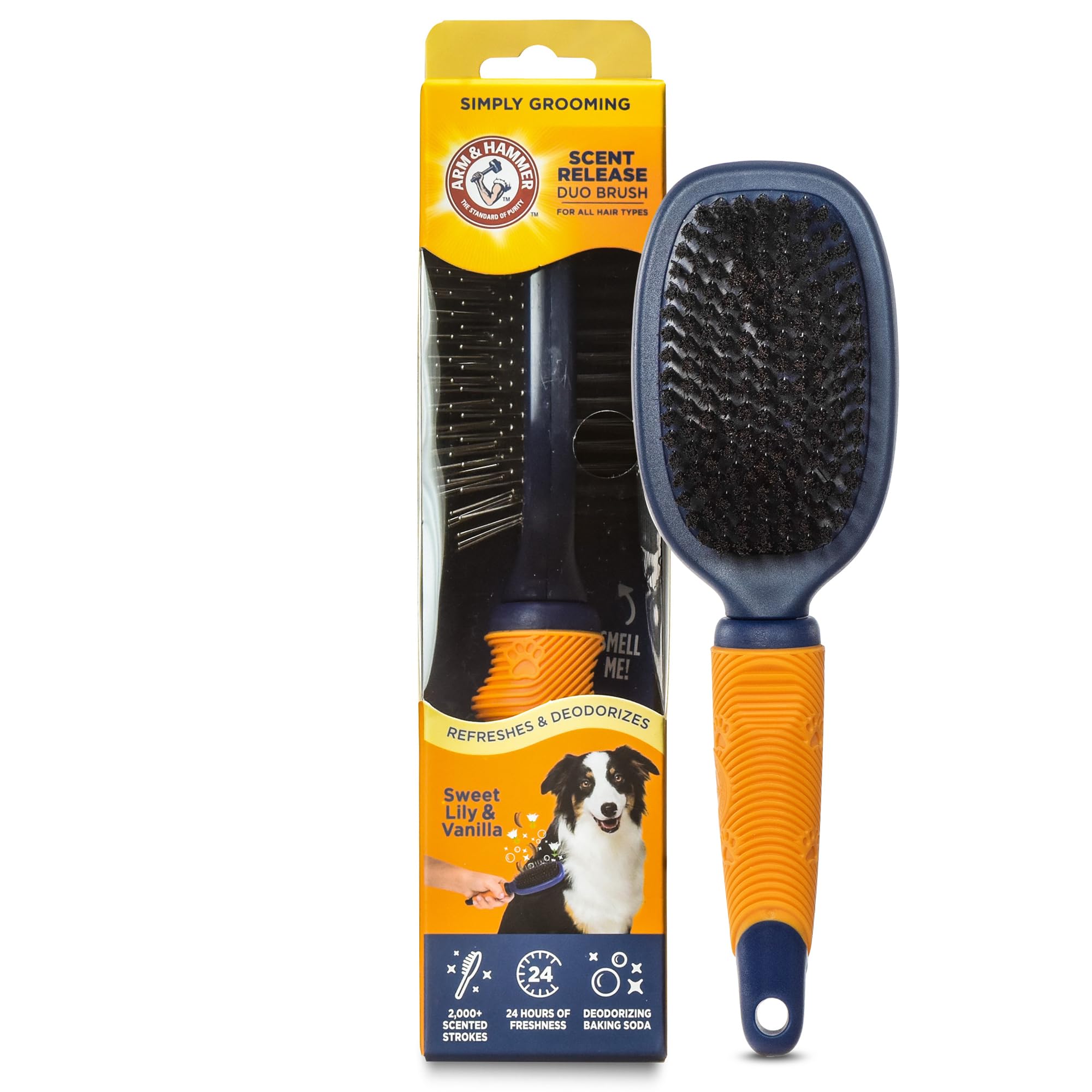 Arm & Hammer Simply Calm    Dog Grooming Pin & Bristle Deodorizing Brush with Fragrance Transfer Technology - Scented 2-in-1 Bru