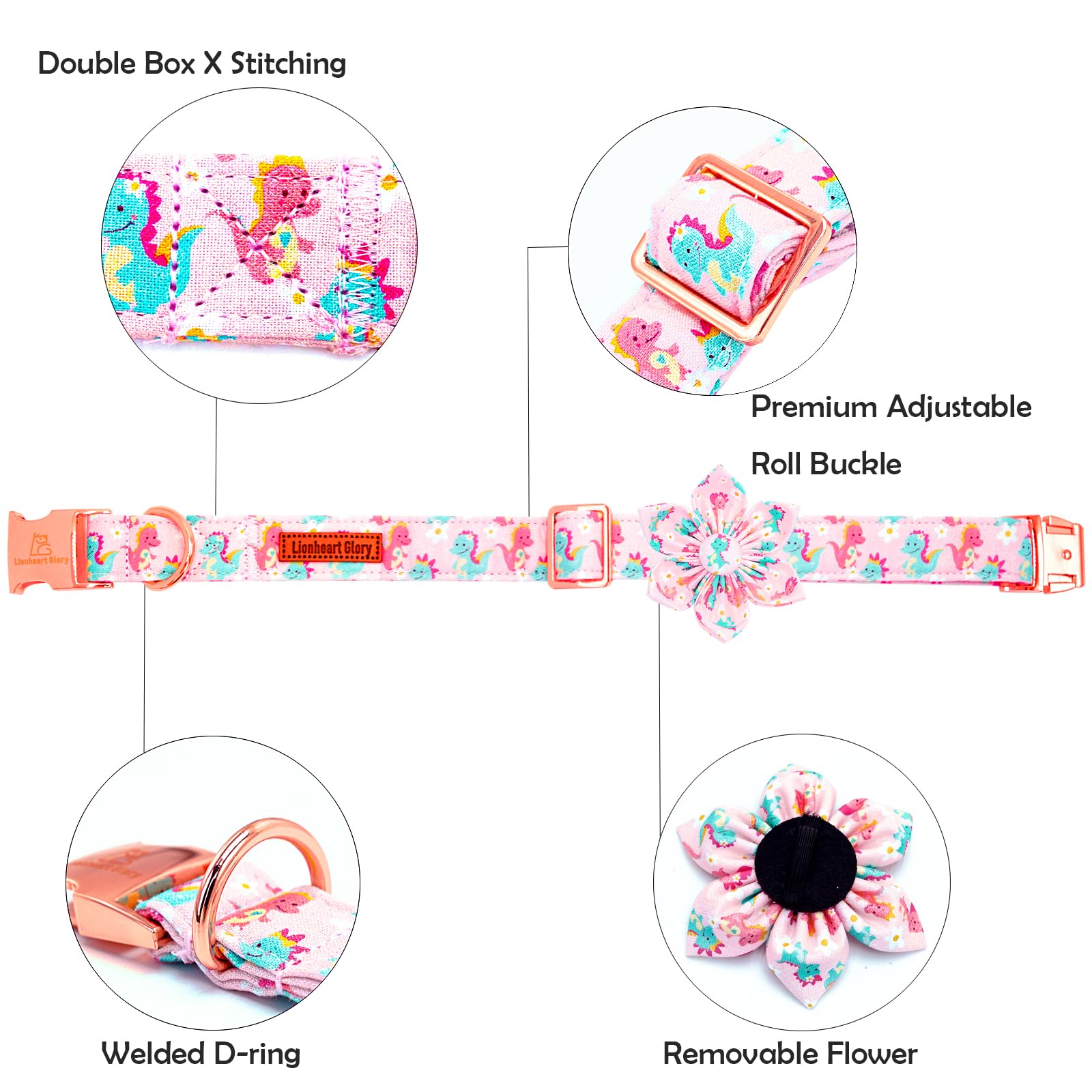 Lionheart Glory Dog Collar With Flower Dinosaurs Print Collars For Large Dogs, Spring Summer Cute Duty Adjustable Dog Flowers Co
