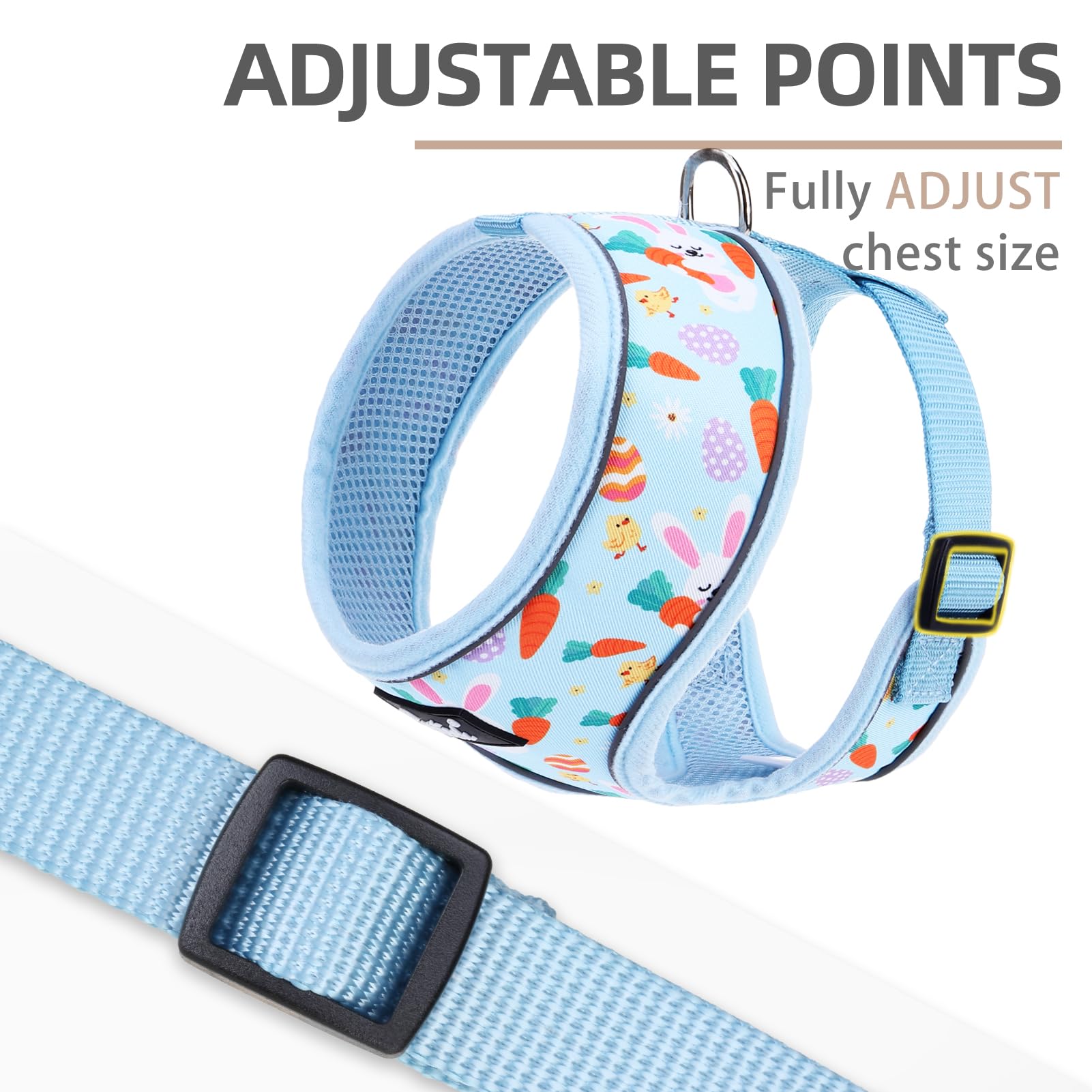 Pupteck Soft Mesh Dog Harness And Leash Set Pet Puppy Cat Comfort Padded Vest No Pull Harnesses, Easter Blue, M