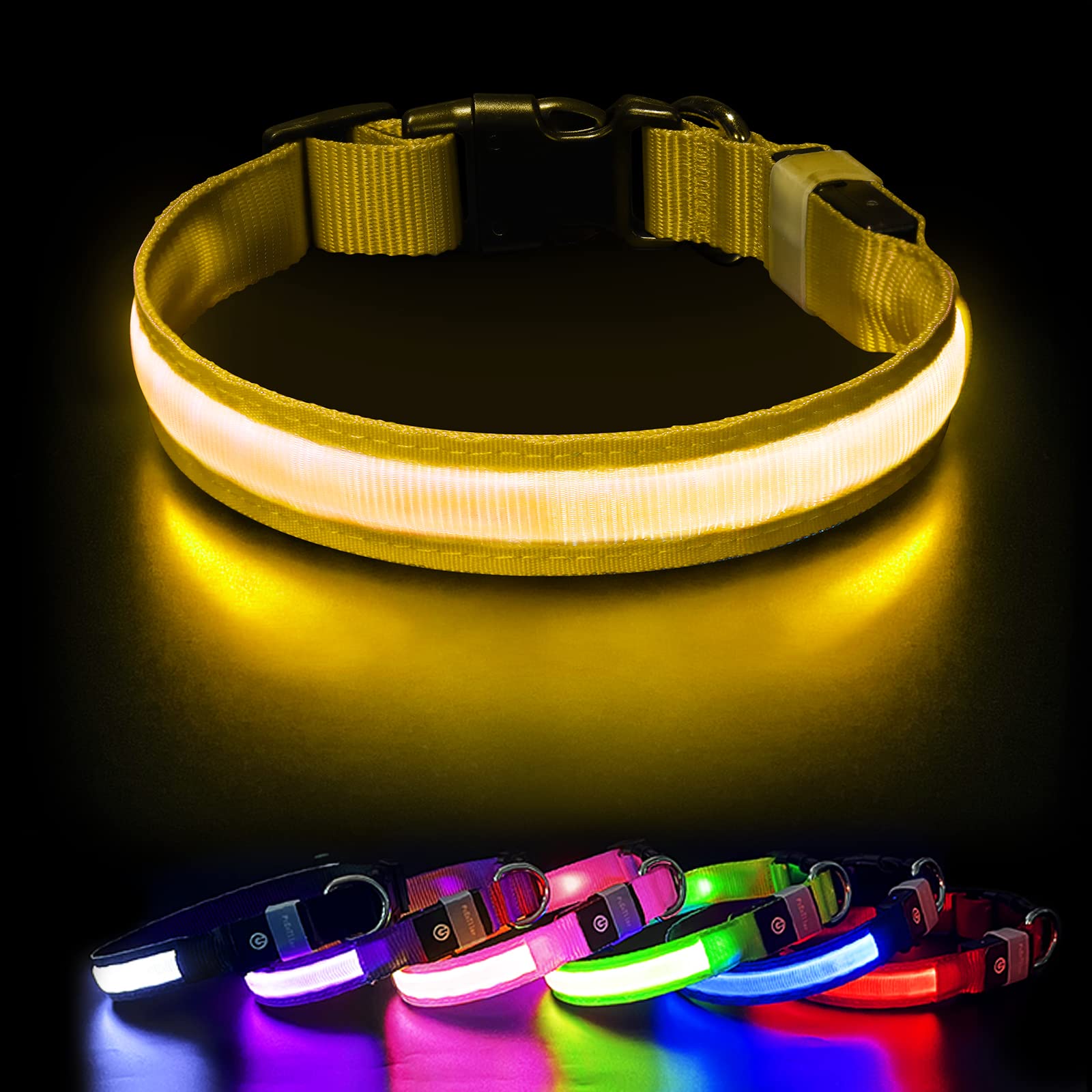 Pceotllar Light Up Dog Collar For Night Walking - Led Dog Collar Light Rechargeable Color Changing, Glow In The Dark Dog Collars Waterproof Glowing Dog Collars For Large Small Medium Dogs