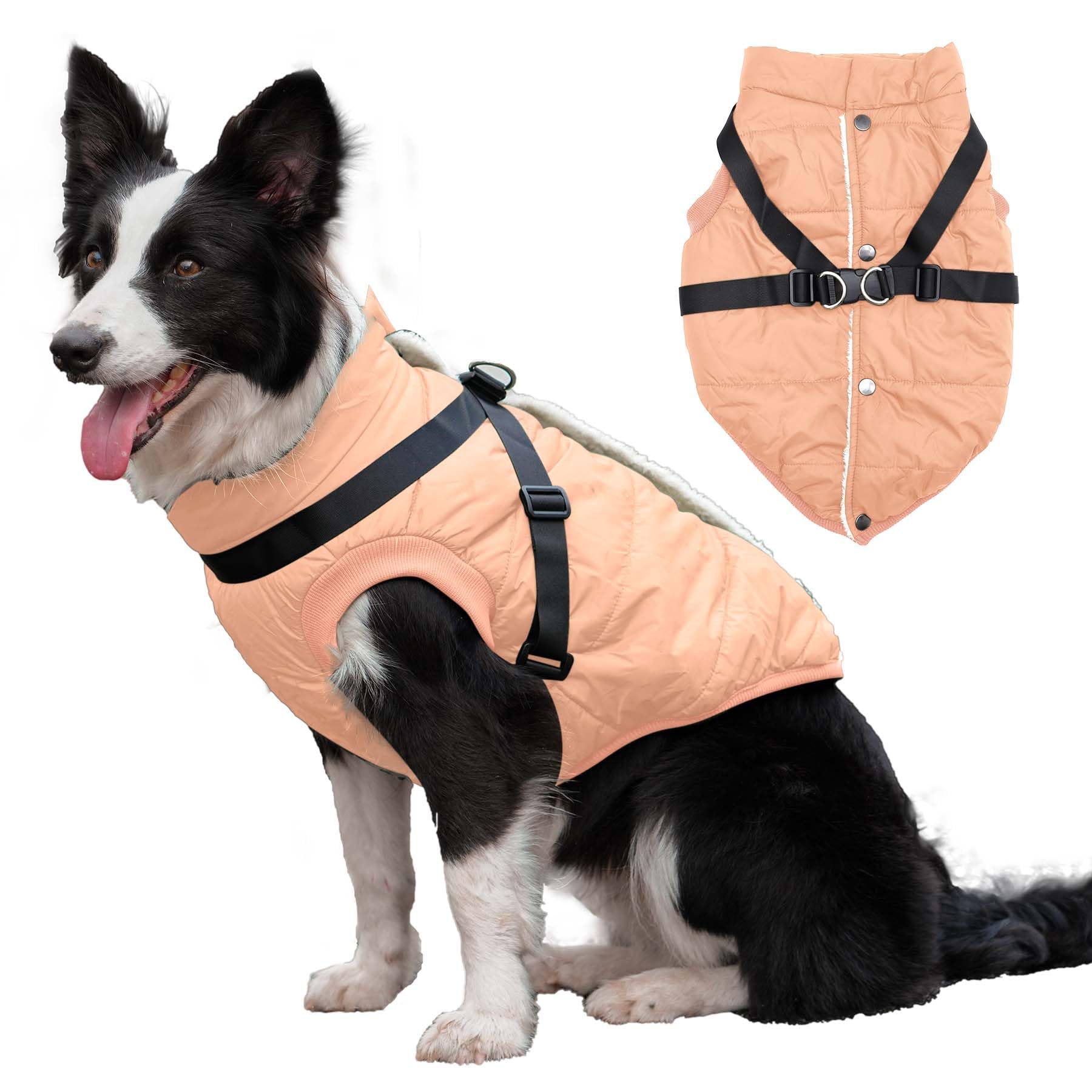 Joydaog Dog Jacket With Harness,Fleece Lined Warm Puppy Coat For Winter,Soft Windproof Large Dog Vest,Lightorange Xxl