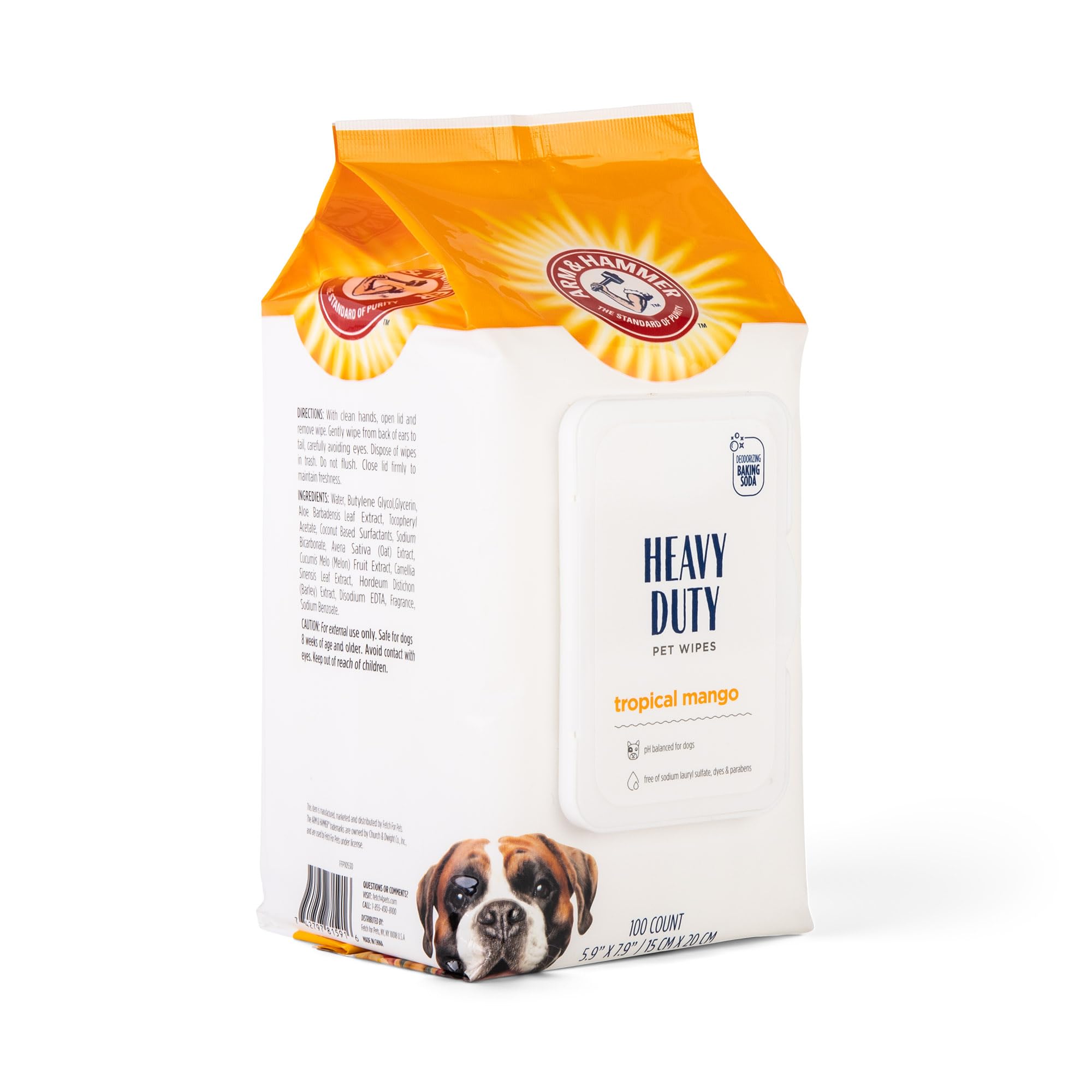 Arm & Hammer For Pets Heavy Duty Multipurpose Bath Wipes For Dogs | All Purpose Dog Wipes Remove Smell & Refresh Skin For Pets| Fruity Mango, Hundred Count - 3 Pack Of Pet Wipes