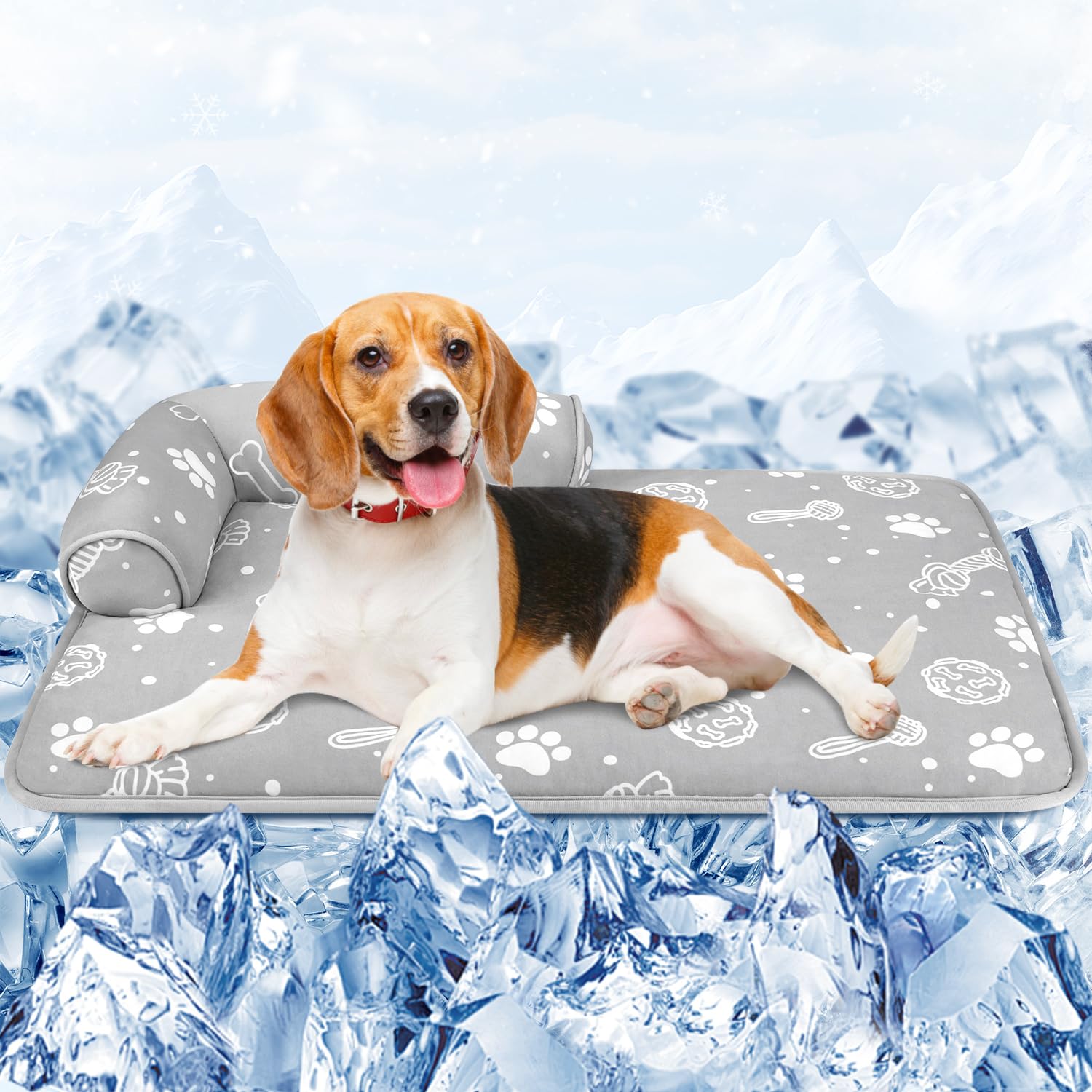 Mh Mylune Home Dog Cooling Mat With Supportive Pillows, 39X28 Arc-Chill Fiber & Endothermic Color Changing Self Cooling Pad,