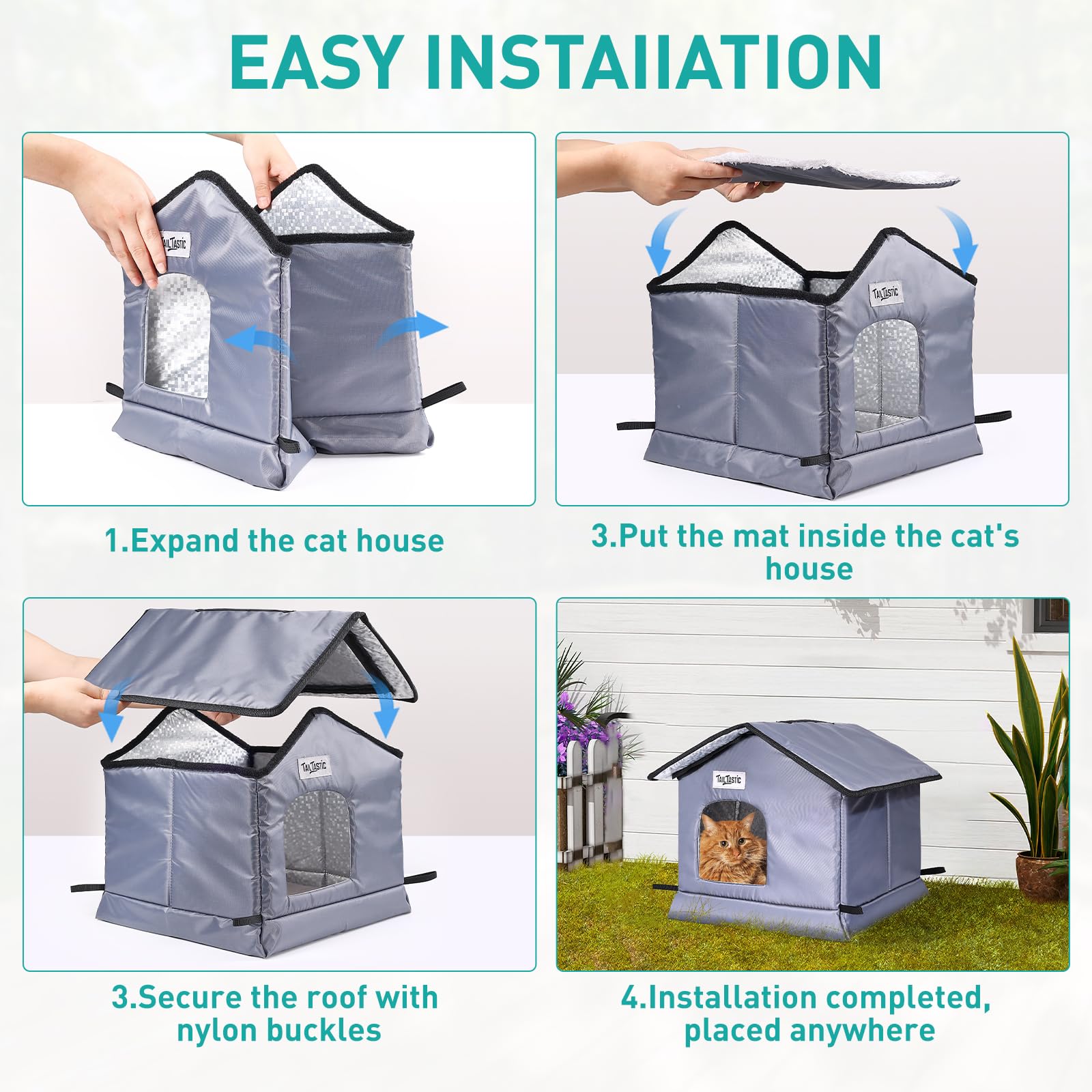 Weatherproof & Insulated Outdoor Cat House - Seamless Base Stays Dry,Easy Assembly, Warm Shelter for Community/Outdoor Cats(S-2P