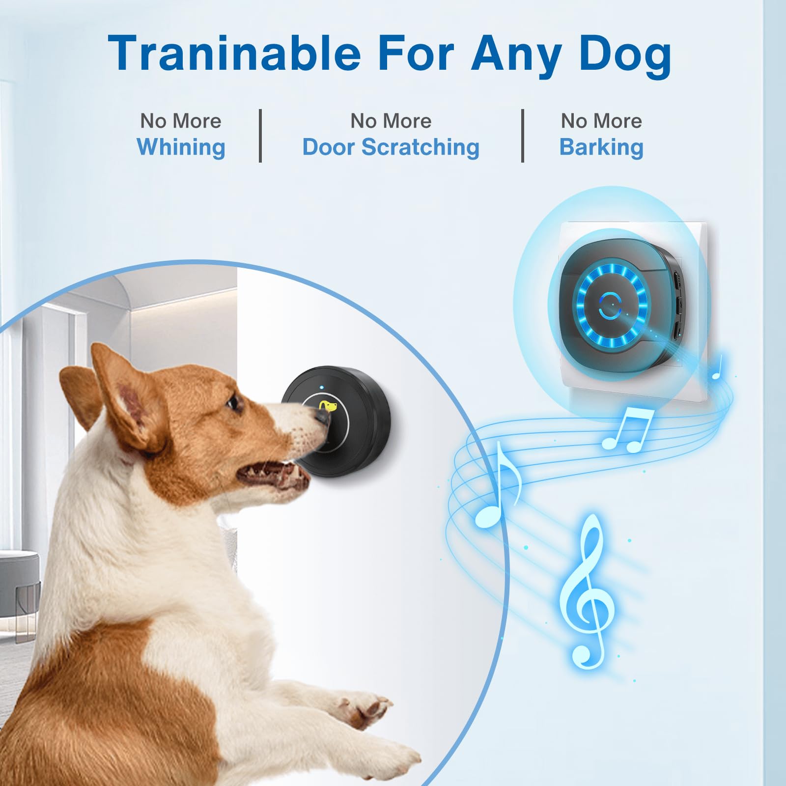 Lalolee Dog Bell for Door Potty Training - Waterproof Wireless Doorbell with 55 Melodies, 5 Volume Levels, 2 Receivers, Model DWDAT1-BLK-1