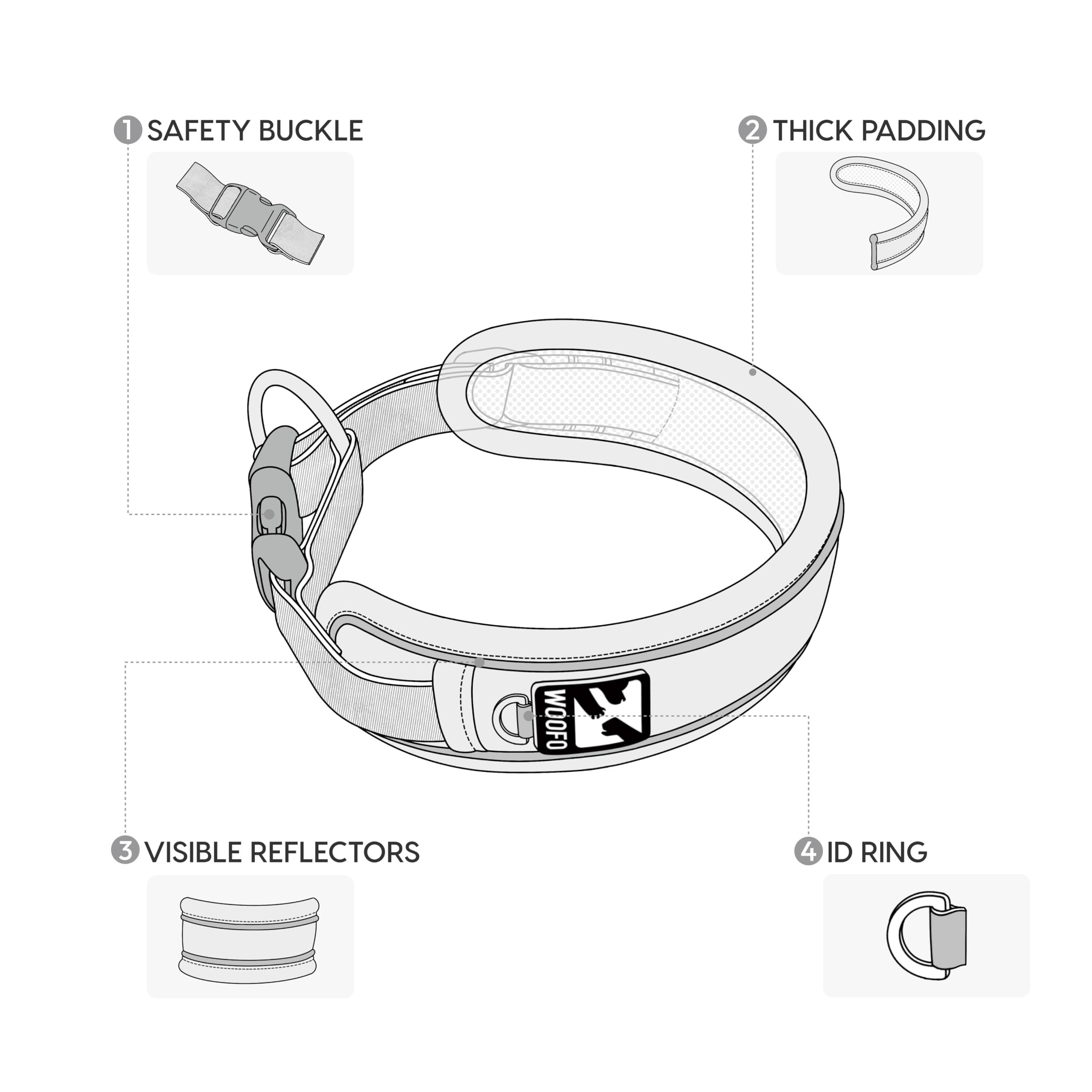Woofo Premium Dog Collar | Super Adjustable For All Breeds, Quick Release Buckle | Extra Soft And Widened Padding & Reflective T