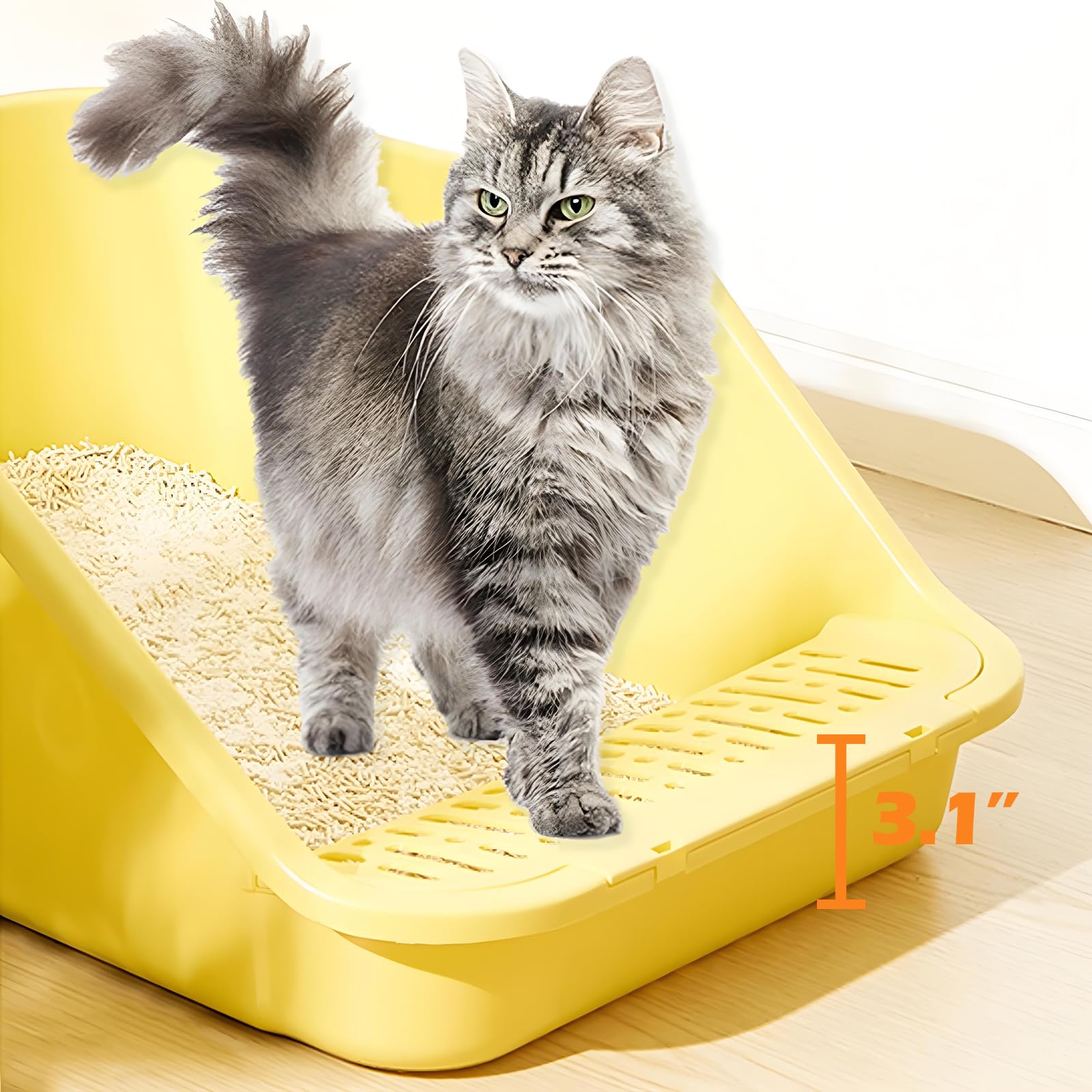 SpaceTime Large Cat Litter Box, Grey-Yellow, High Sides, Easy to Clean, Low Entry, Model ST-40, Polypropylene