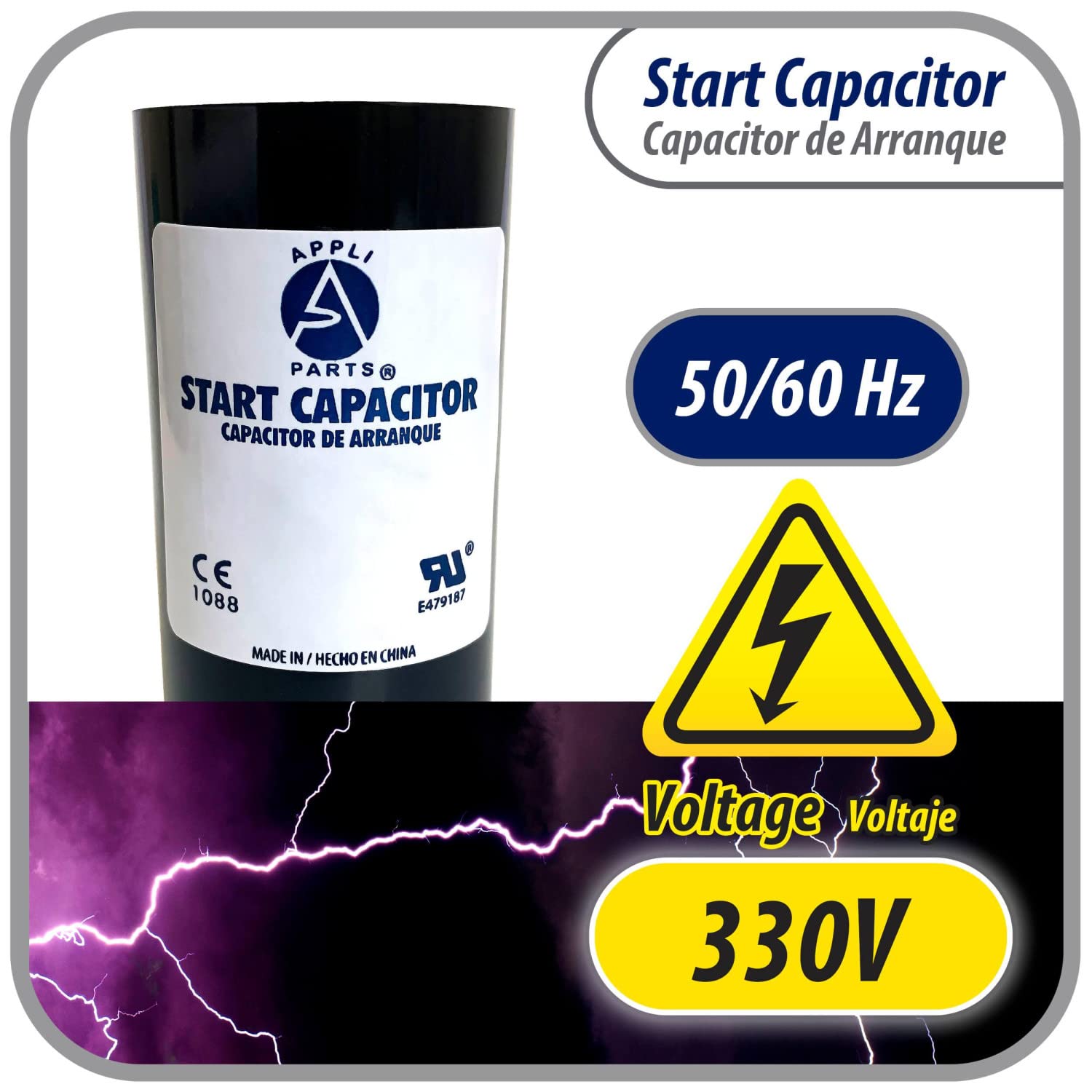Appli Parts motor start capacitor 124-149 Mfd (microfarads) uF 330 VAc universal fit for electric motor applications 1-716 in Wi