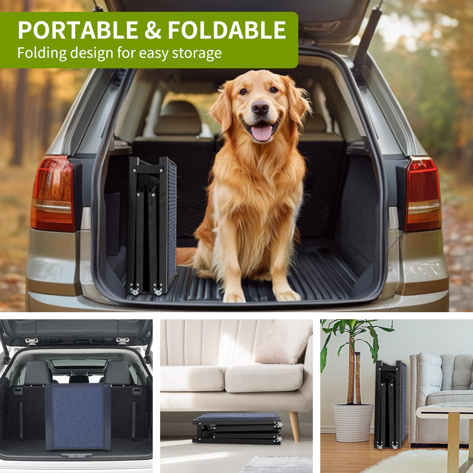 Homfstyi Dog Ramp for Car - Extra Wide 71" L x 20" W, Non-Slip Aluminum Ramp for Large Dogs, Supports 300 Lbs, Black