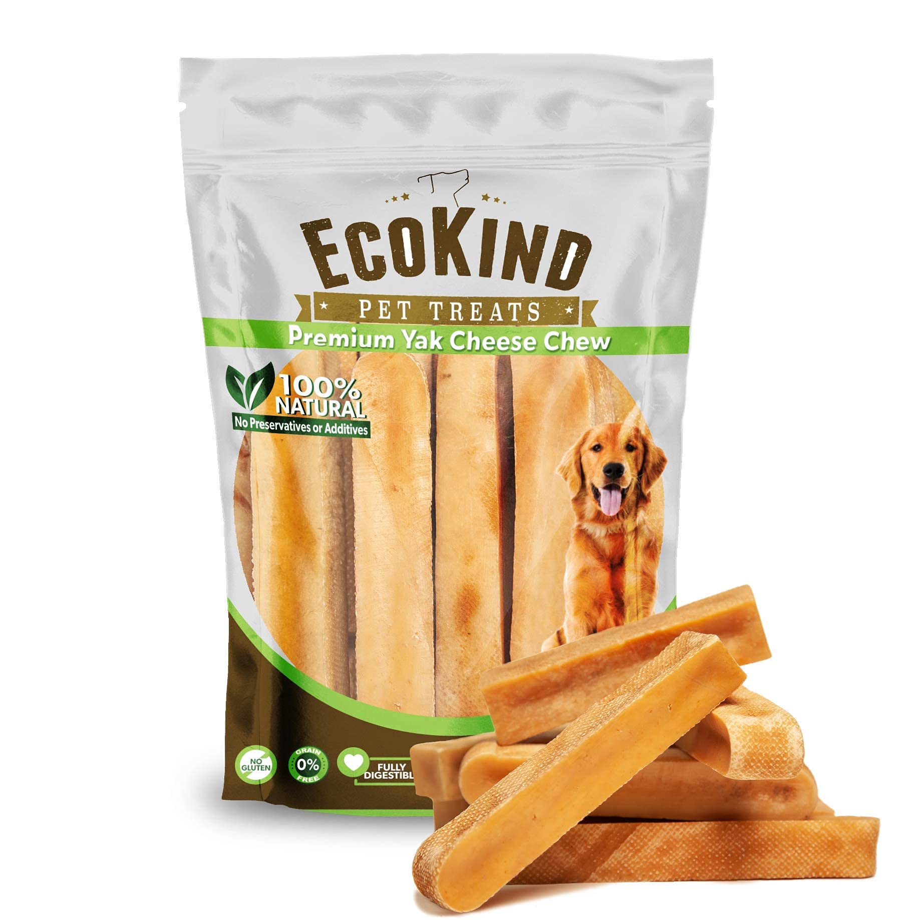 EcoKind Premium Gold Yak Cheese Himalayan Dog Chews, Dog Treats for Medium Dogs, All Natural, High Protein, for Aggressive Chewe