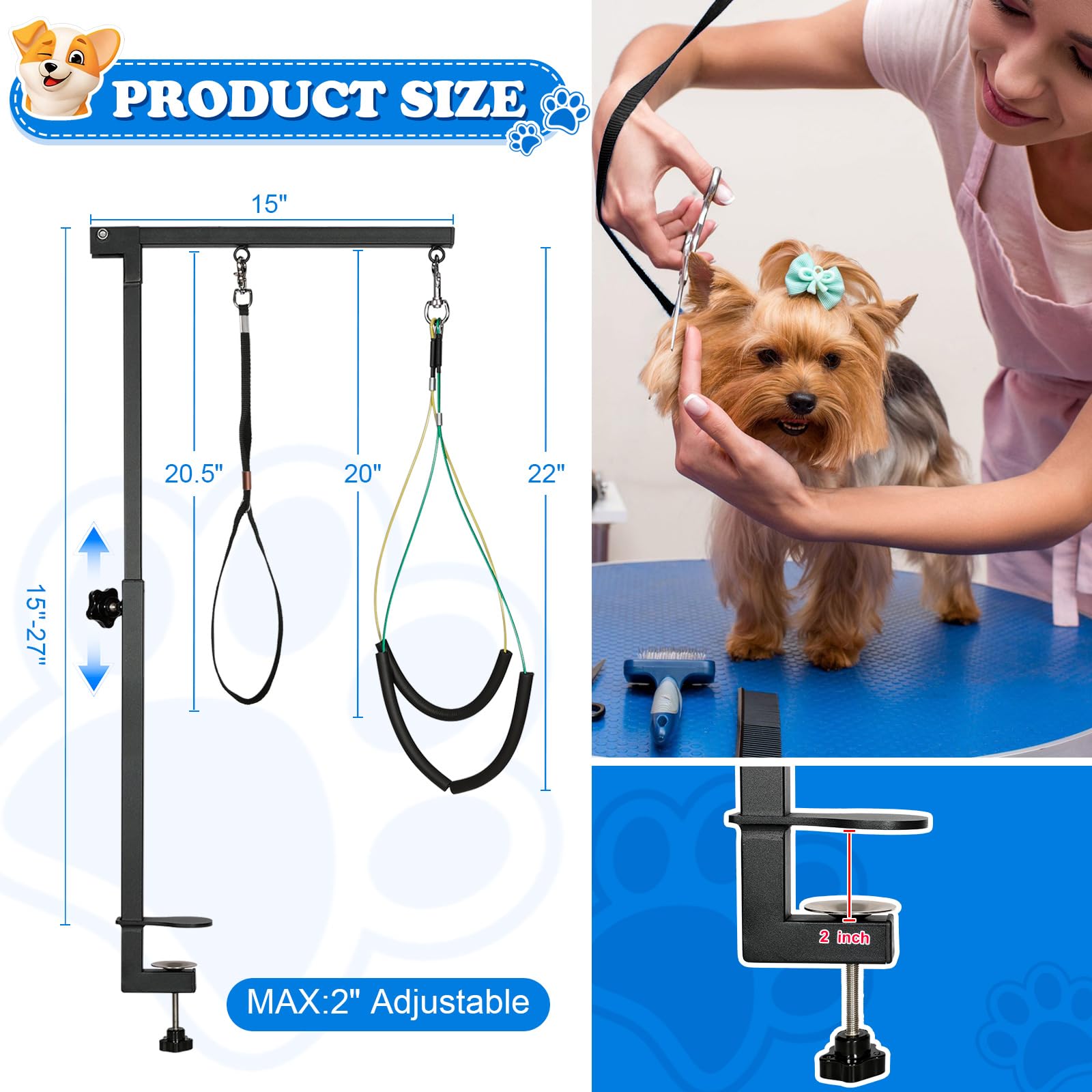 Breeze Touch Dog Grooming Table Arm With Clamp 32In, Pet Dog Grooming Table For Small Dogs At Home Foldable, Cat Dog Grooming Ha