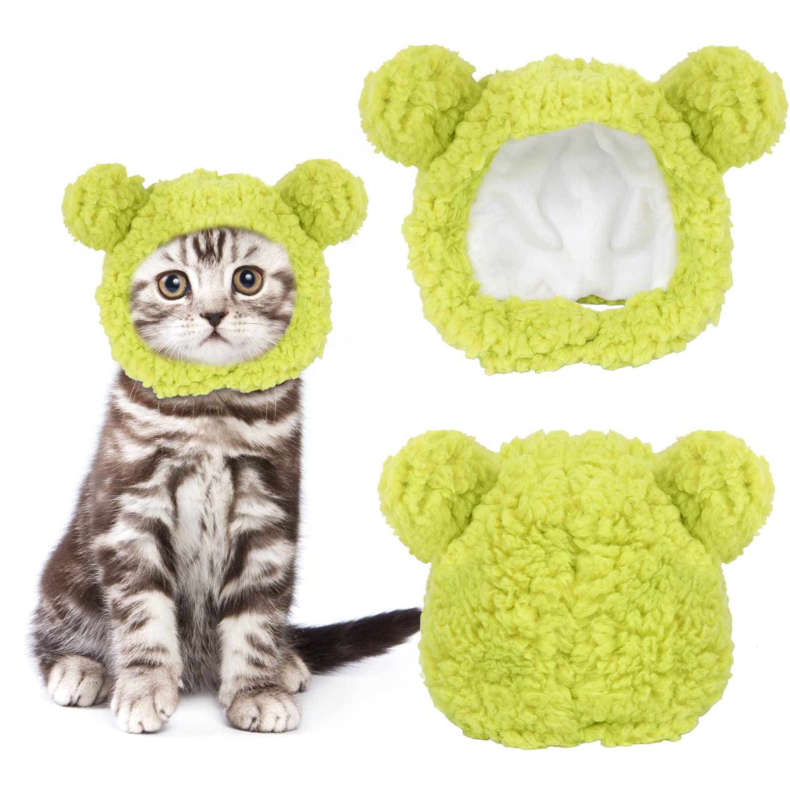 Joicee Cute Cat Costume Warm Bear Hat For Cat Adjustable Soft Small Pet Headwear Bear Hat For Cat Puppy Dog (Avocado Color)