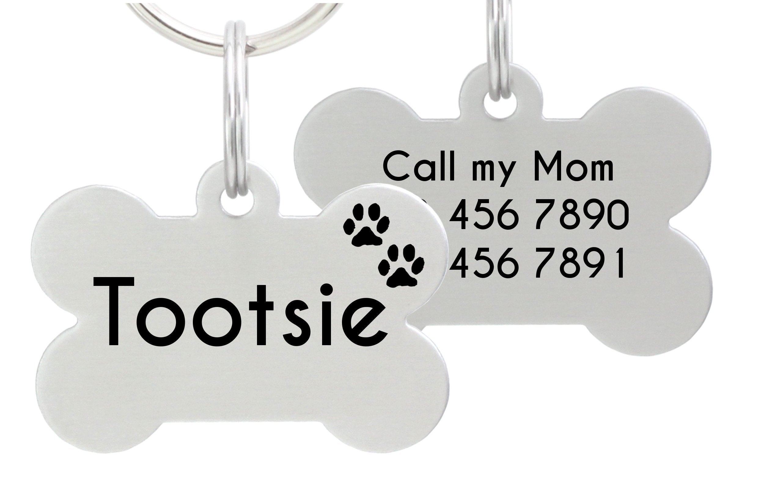 Double Sided Laser Etched Stainless Steel Pet Id Tag For Dog Engraved And Personalized Bone Shape (Paws)