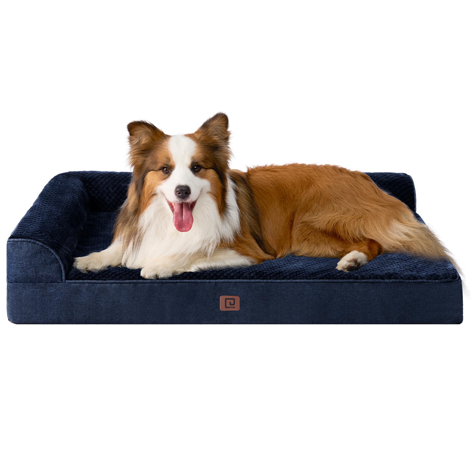 Eheyciga Memory Foam Large Dog Bed, Orthopedic Dog Beds For Large Dogs, Waterproof Egg Crate Dog Couch Bed With Washable Removable Cover And Non-Slip Bottom, L Shaped Dog Bed, Navy