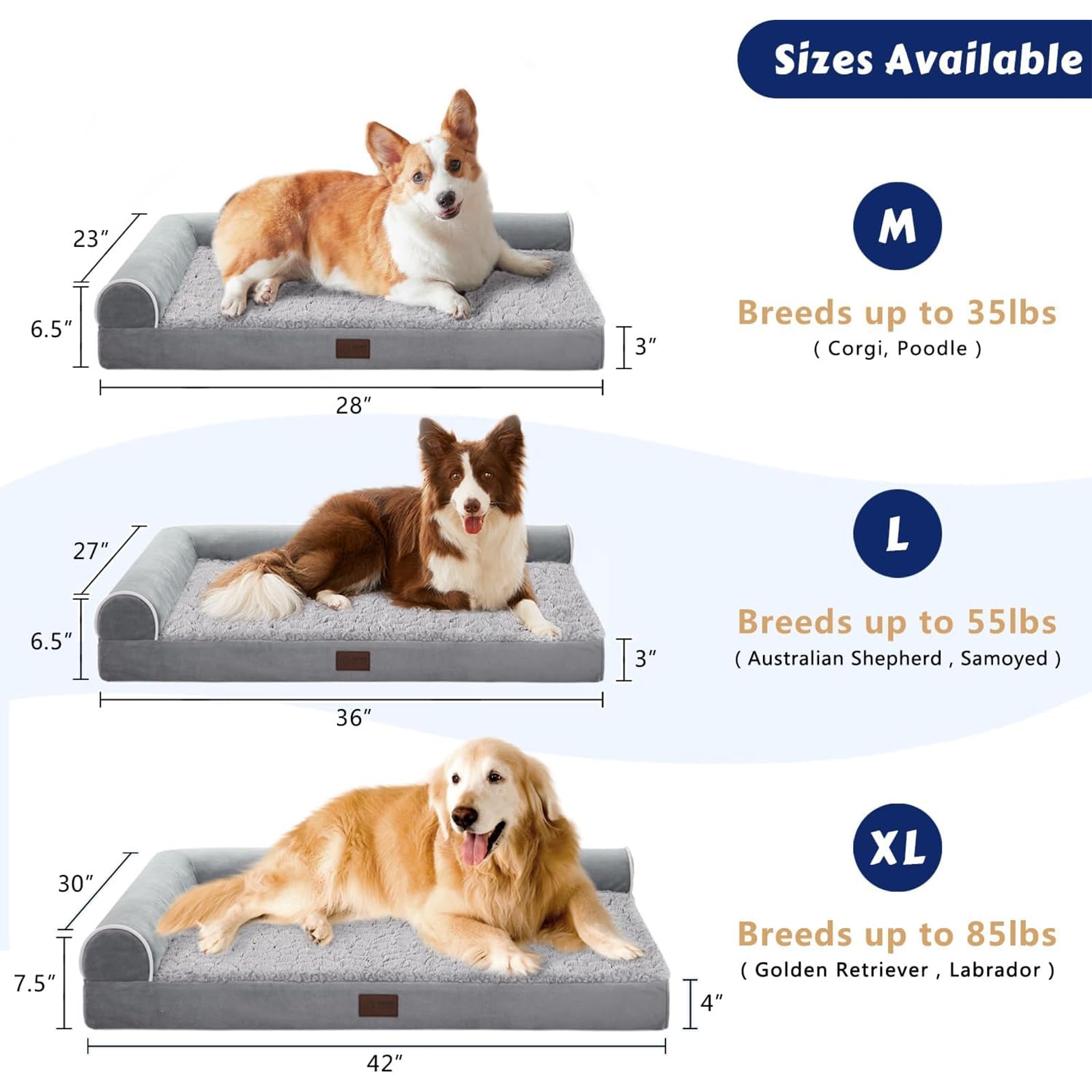 Western Home Orthopedic Dog Beds Large Sized Dog, Pet Sofa Bed With Removable Washable Cover, Egg Foam Support, Bolster Cushion For Comfortable Sleep, Waterproof Lining And Non-Slip Bottom