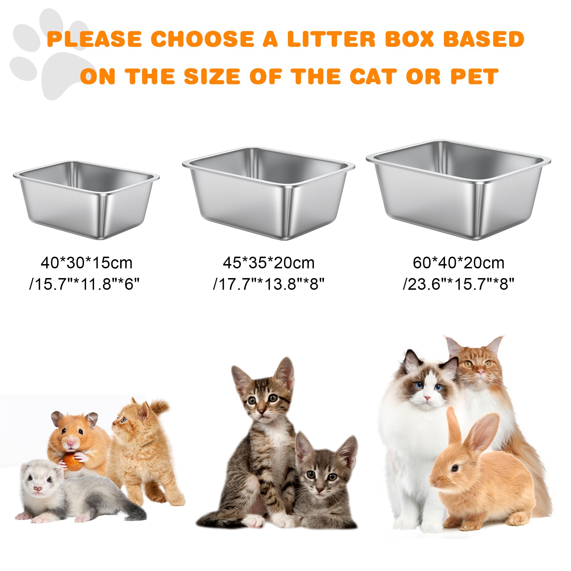 2 Pack 8'' Deep Large Litter Box Stainless Steel Cat Litter Box Metal Litter Box Easy To Clean,Non-Stick Kitty Litter Box,Suitab