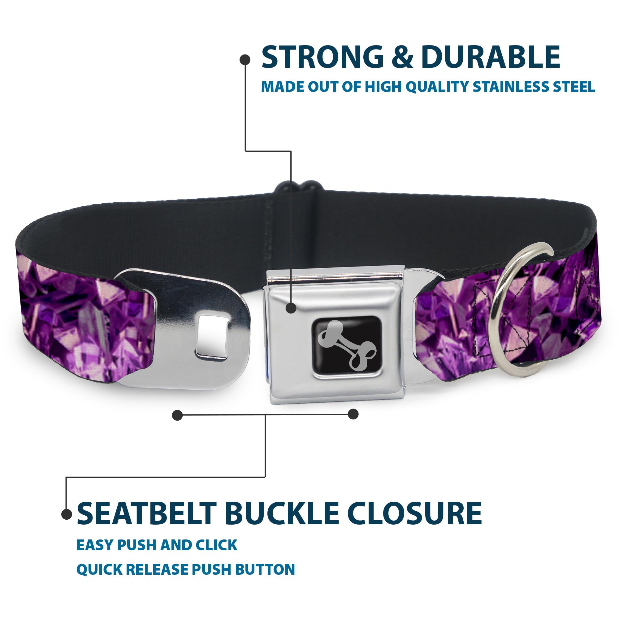 Buckle-Down Seatbelt Buckle Dog Collar - Crystals Purples - 1 Wide - Fits 9-15 Neck - Small