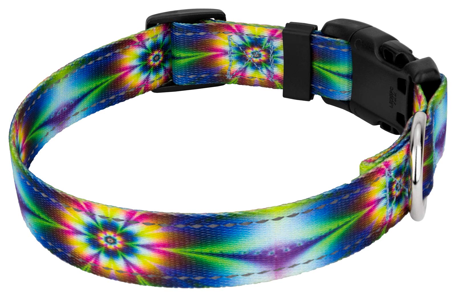 Country Brook Petz - Deluxe Tie Dye Flowers Reflective Dog Collar Collection Featured Night Safe Designs (5/8 Inch, Small)