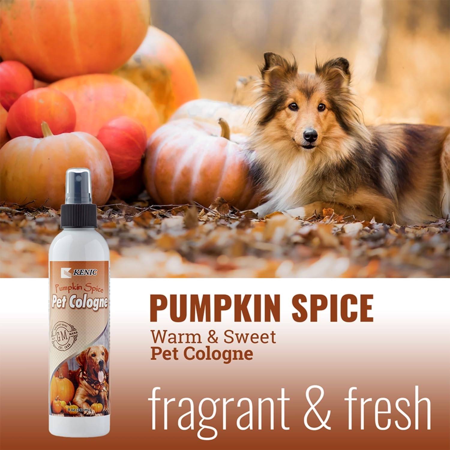 Kenic Pumpkin Spice Pet Cologne, Long Lasting Limited Edition Warm Pumpkin Spice Scented Dog & Cat Deodorizing Spray, Freshens,