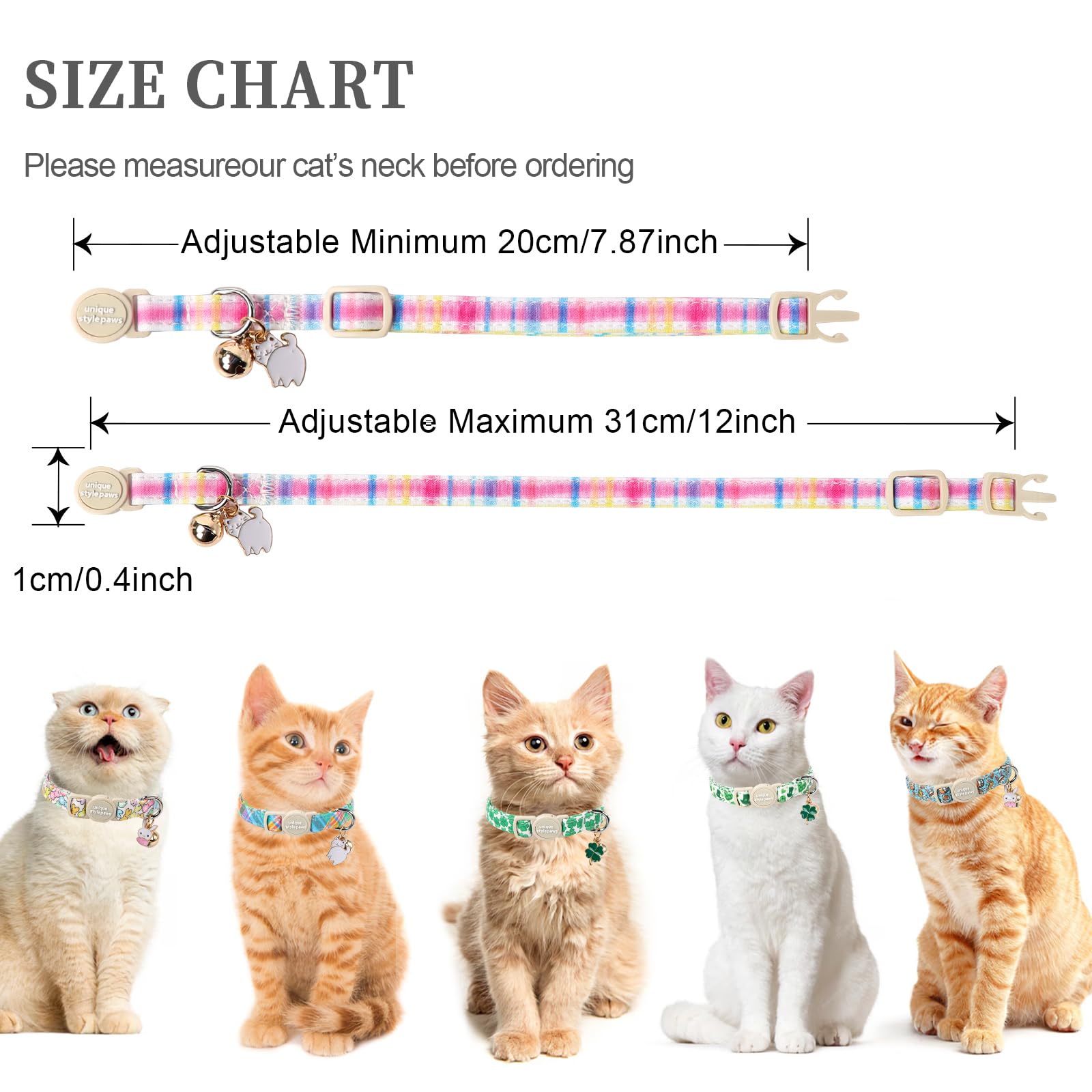 Unique Style Paws 2 Pack Easter Day Kitten Collar Breakaway With Bell&Pendant, Adjustable Safety Blue Pink Colorful Plaid Cat Co