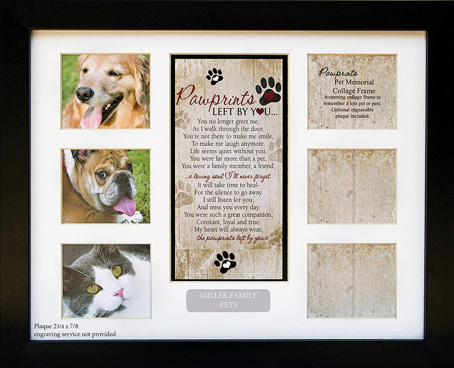 Pet Memorial Collage Frame For Dog Or Cat With Sympathy Pawprints Left By You Poem - Made In The Usa