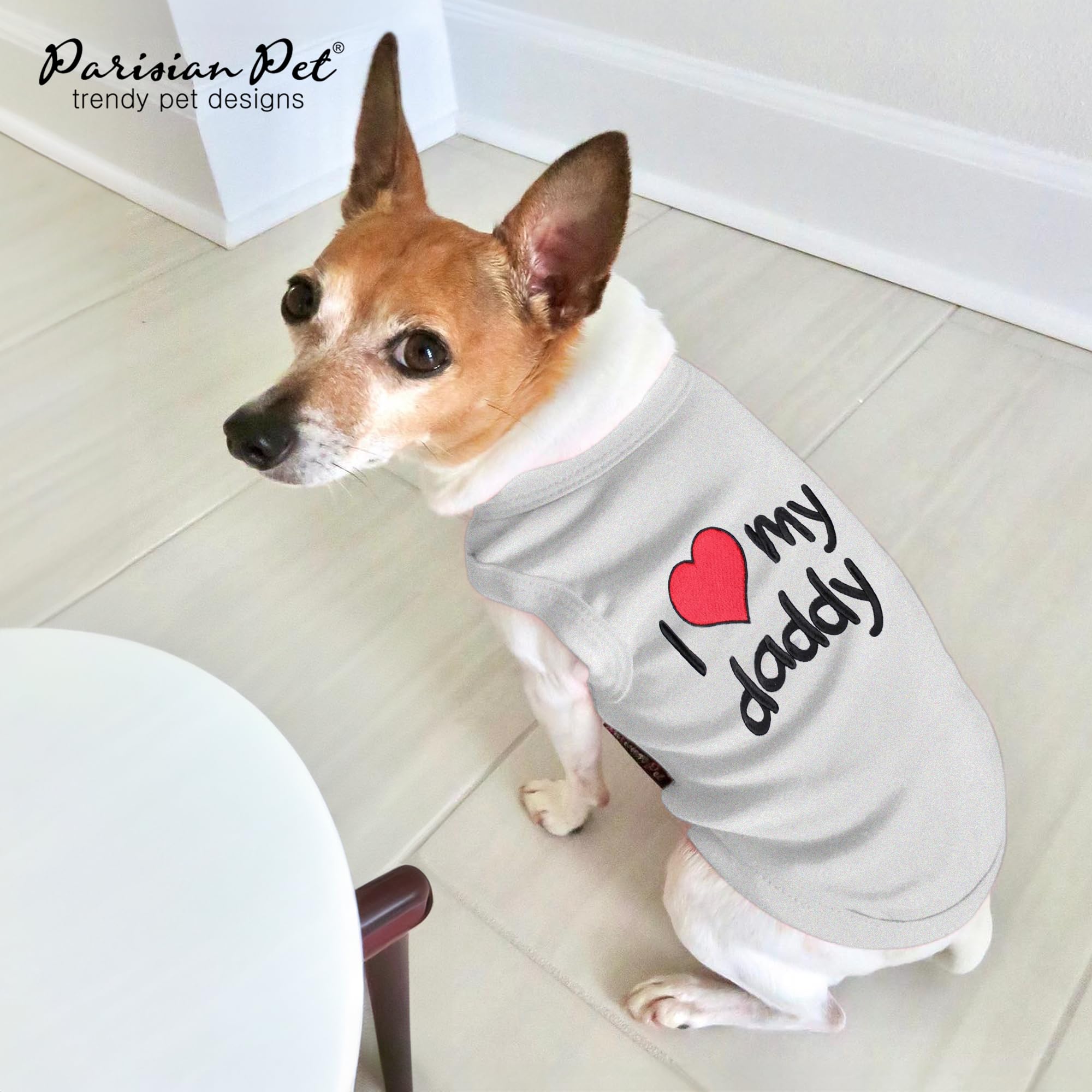 Parisian Pet Unisex Dog T-Shirt - Embroidered 'I Love My Daddy' 100% Cotton, Dog Tee Shirts - Breathable Sleeveless Pet Vest - Dog Clothes For Medium-Sized Dogs - M