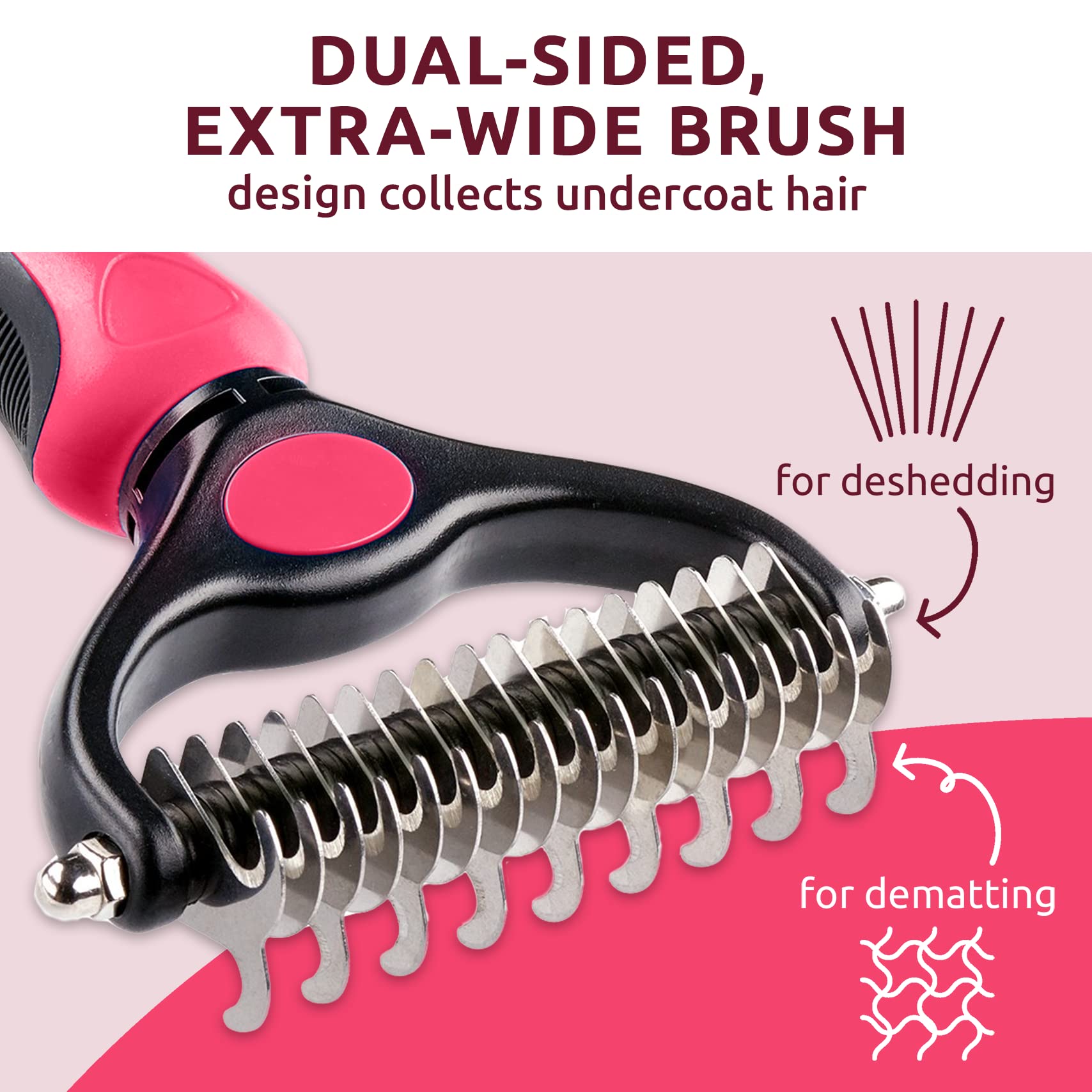 Pat Your Pet Deshedding Brush - Double-Sided Undercoat Rake For Dogs & Cats - Shedding Comb And Dematting Tool For Grooming, Extra Wide