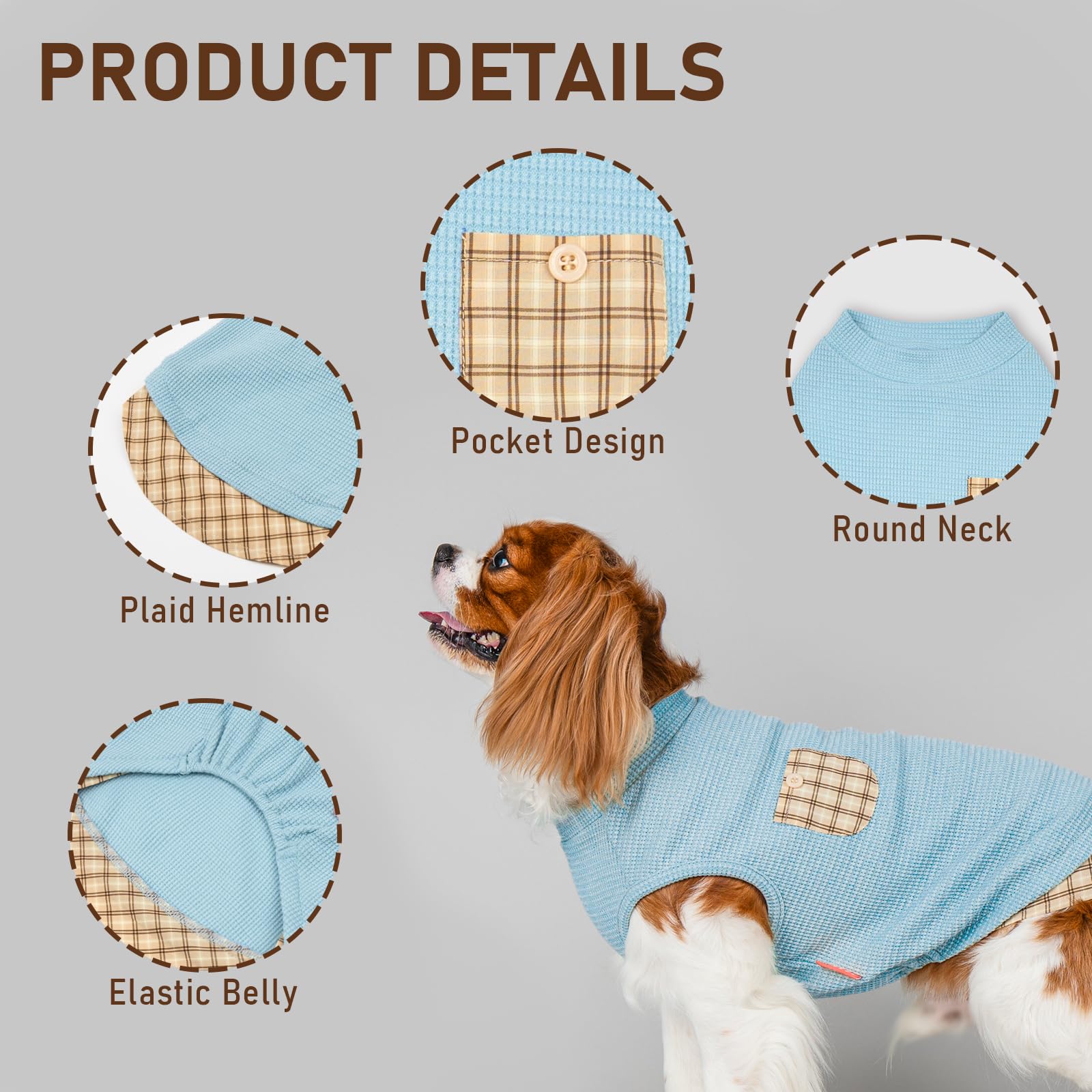 Kyeese Waffle Dog Shirts For Small Dogs Soft Stretchy T-Shirts Lightweight Tank Top Sleeveless Cut Breathable Cat Tee Puppy Outf